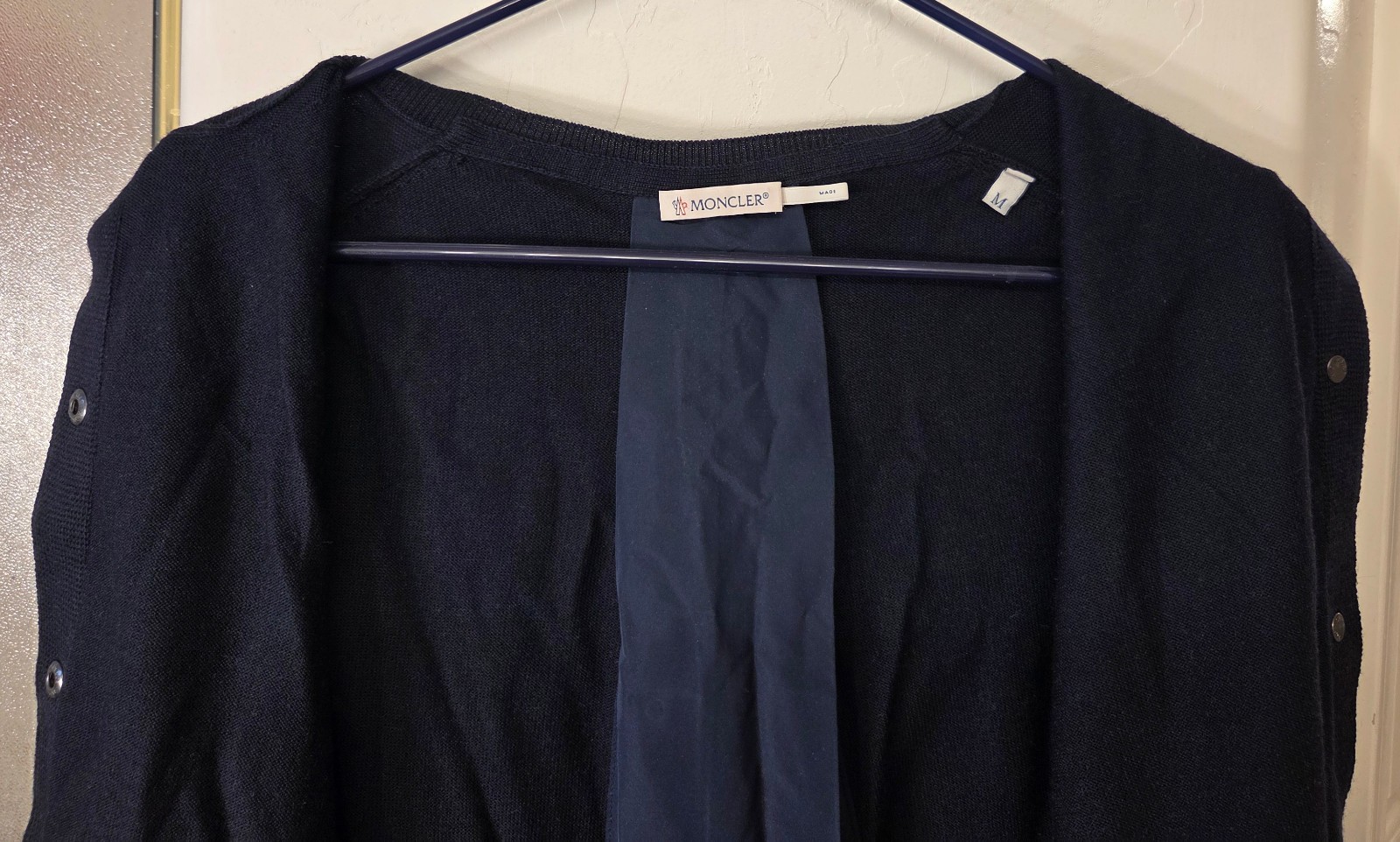 Moncler &lsquo;Maglione Tricot&rsquo; Cardigan Sweater Navy Blue Wool Womens M MSRP $800
