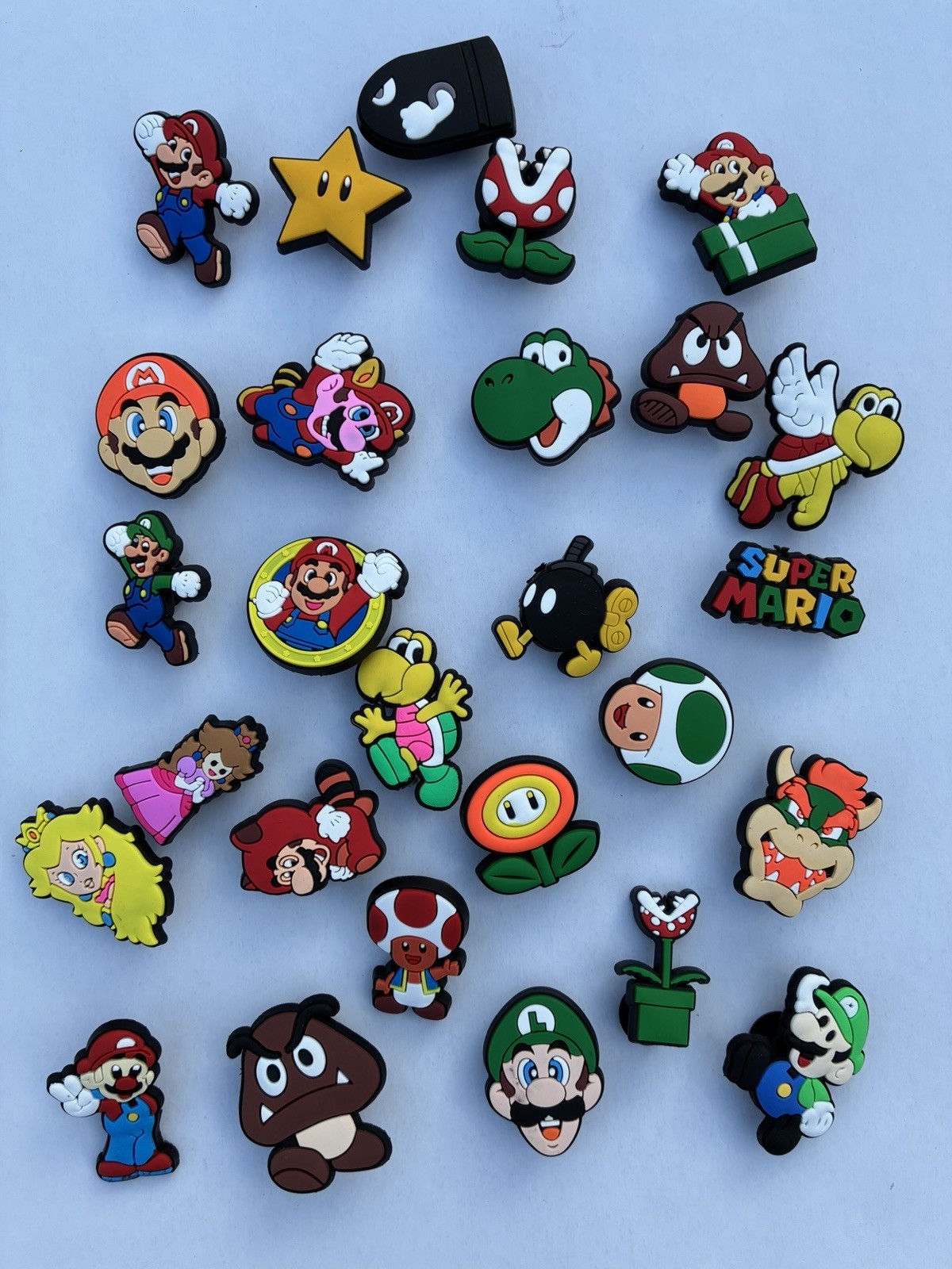 27pc Super Mario Shoe Charms Set Luigi Princess Peach Yoshi Bowser Jibbitz Bundl