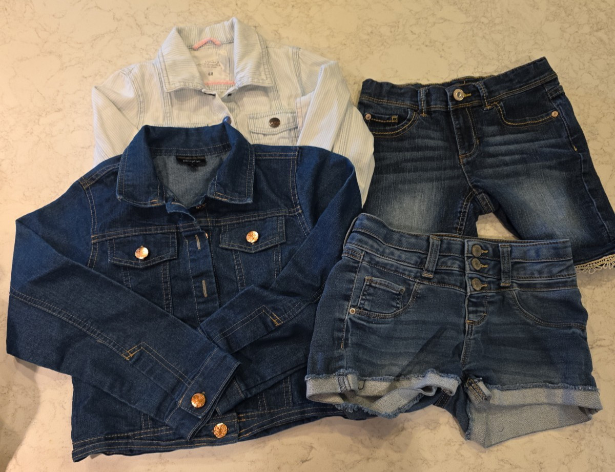Girls Size 8/10 Denim Lot 2 Jackets 2 Shorts 4 Pieces Total Picapino Excellent