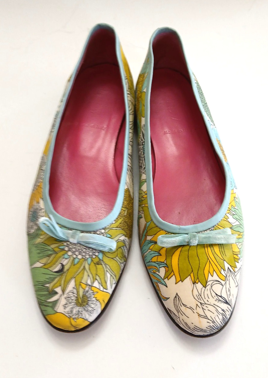 J CREW Ladies Green Multicolored Sunflower Ballet Flats Size 6M