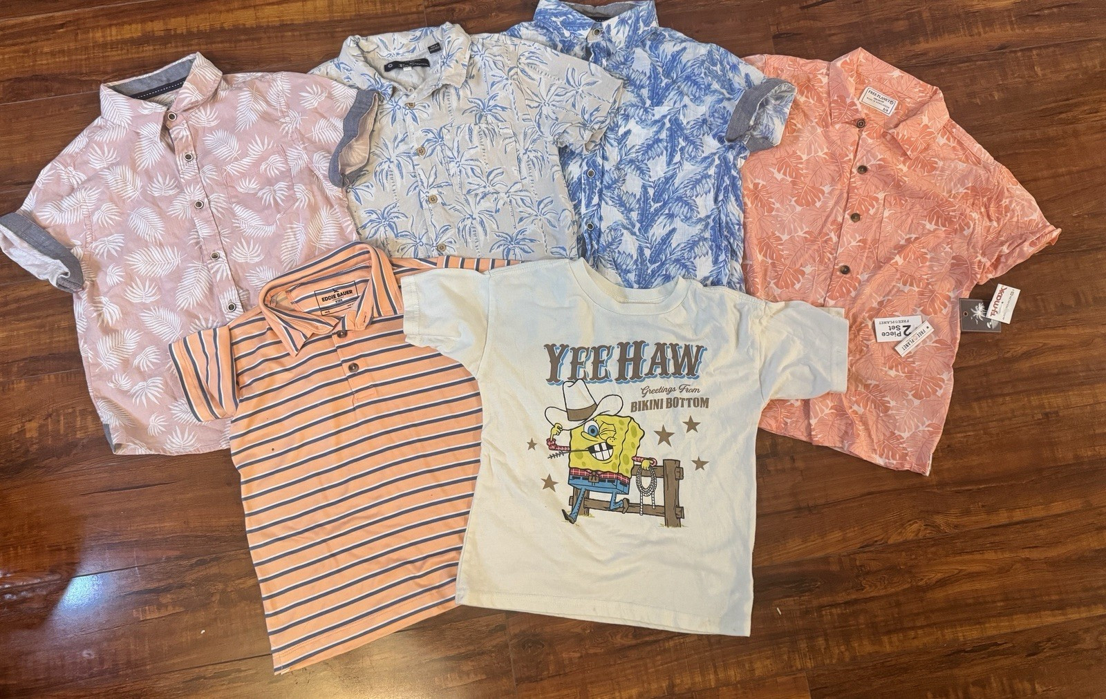 Eddie Bauer Free Planet Palm Print Striped Graphic SpongeBob Shirts Size S Lot