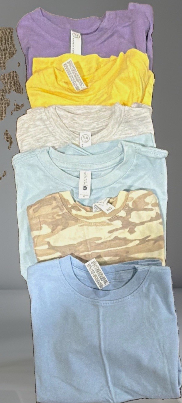5 Rabbit Skins Kids 3T Cotton Short Sleeve Tees. Must buy Lot Solid & camo