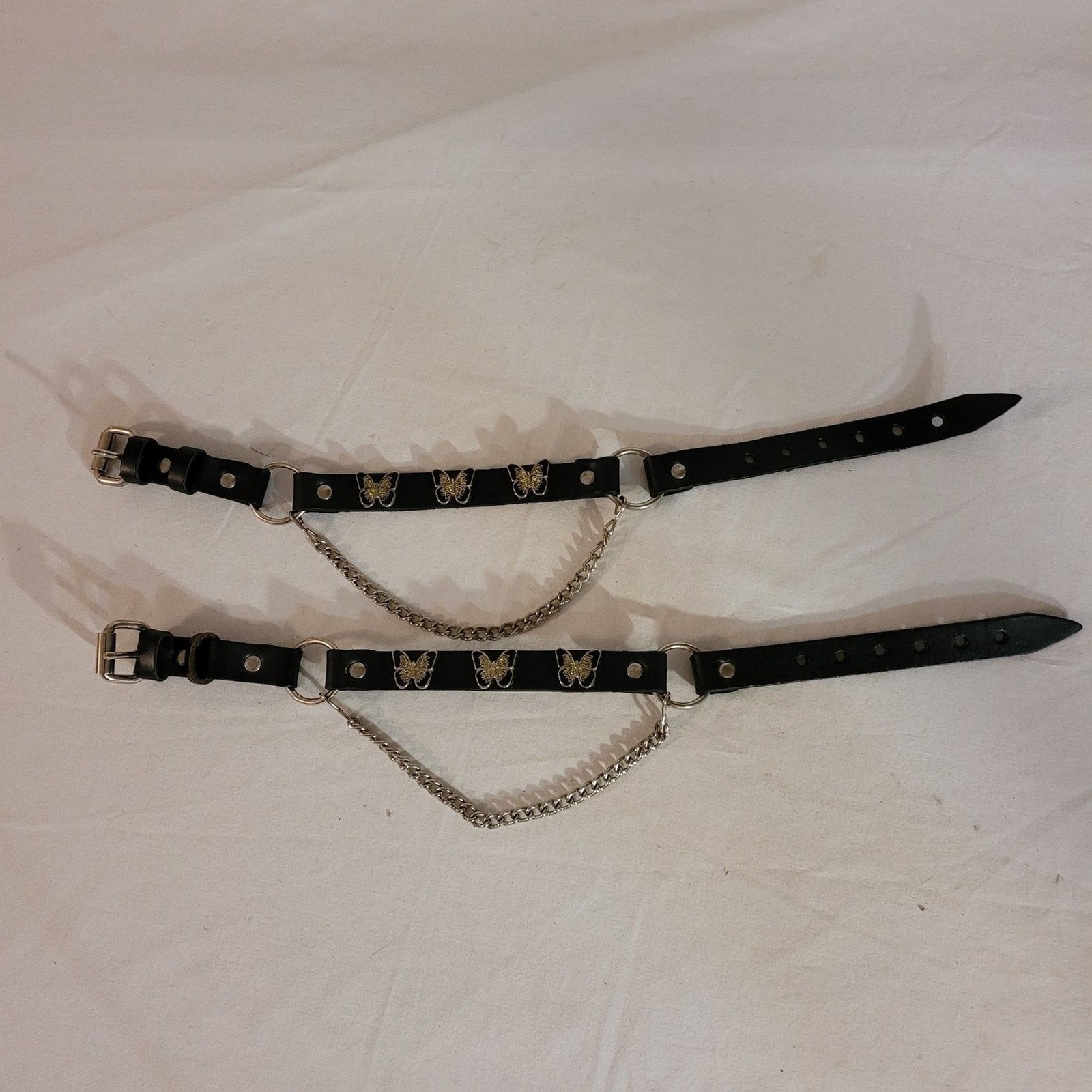 2 Boot Chain Jewelry Butterfly Charms Adjustable 19in Faux Leather NWOT Bling