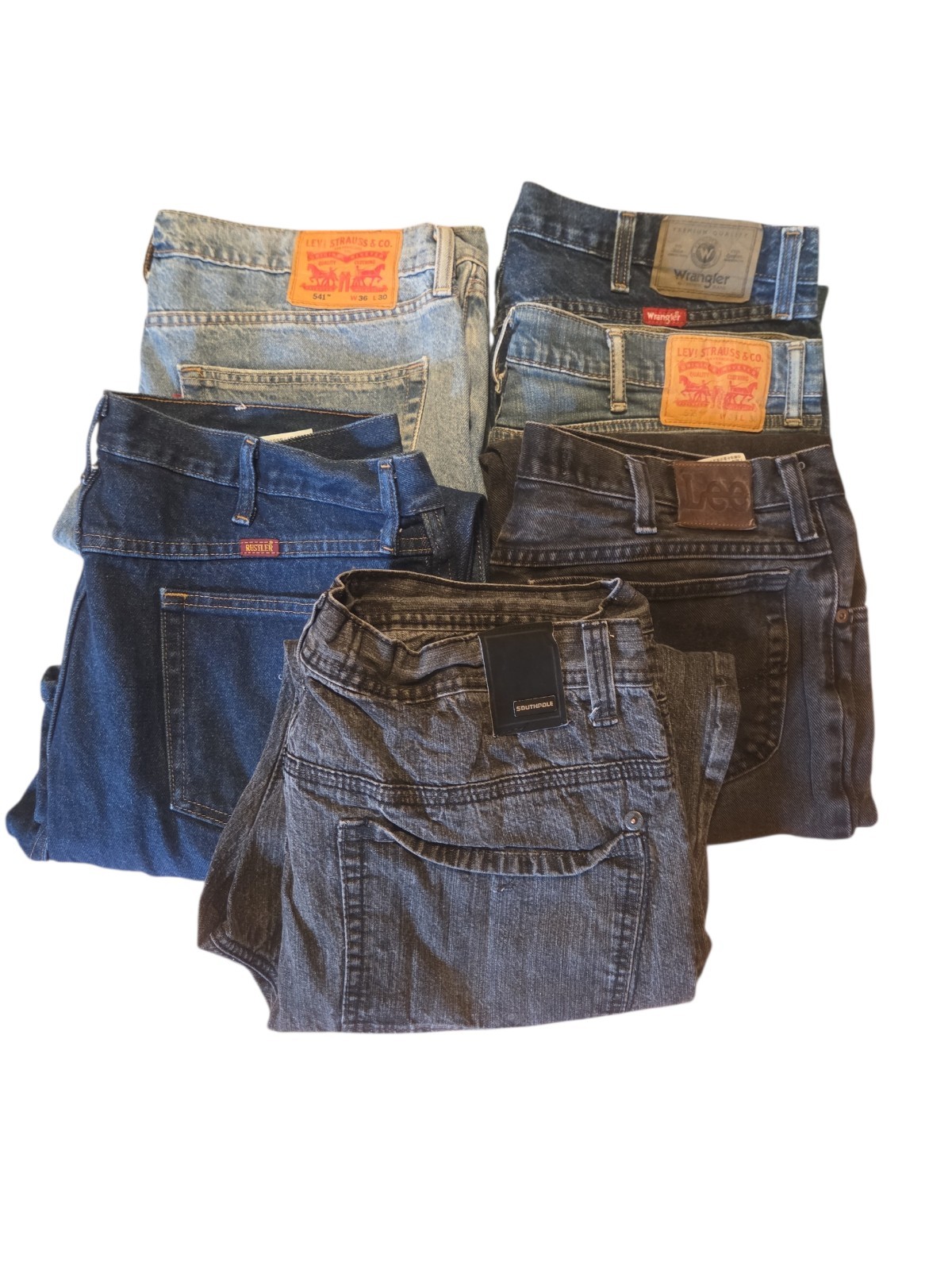 Levi&rsquo;s Wrangler Lee Men&rsquo;s Denim Jeans Lot of 6 38×32 Solid Blue/Black/Gray