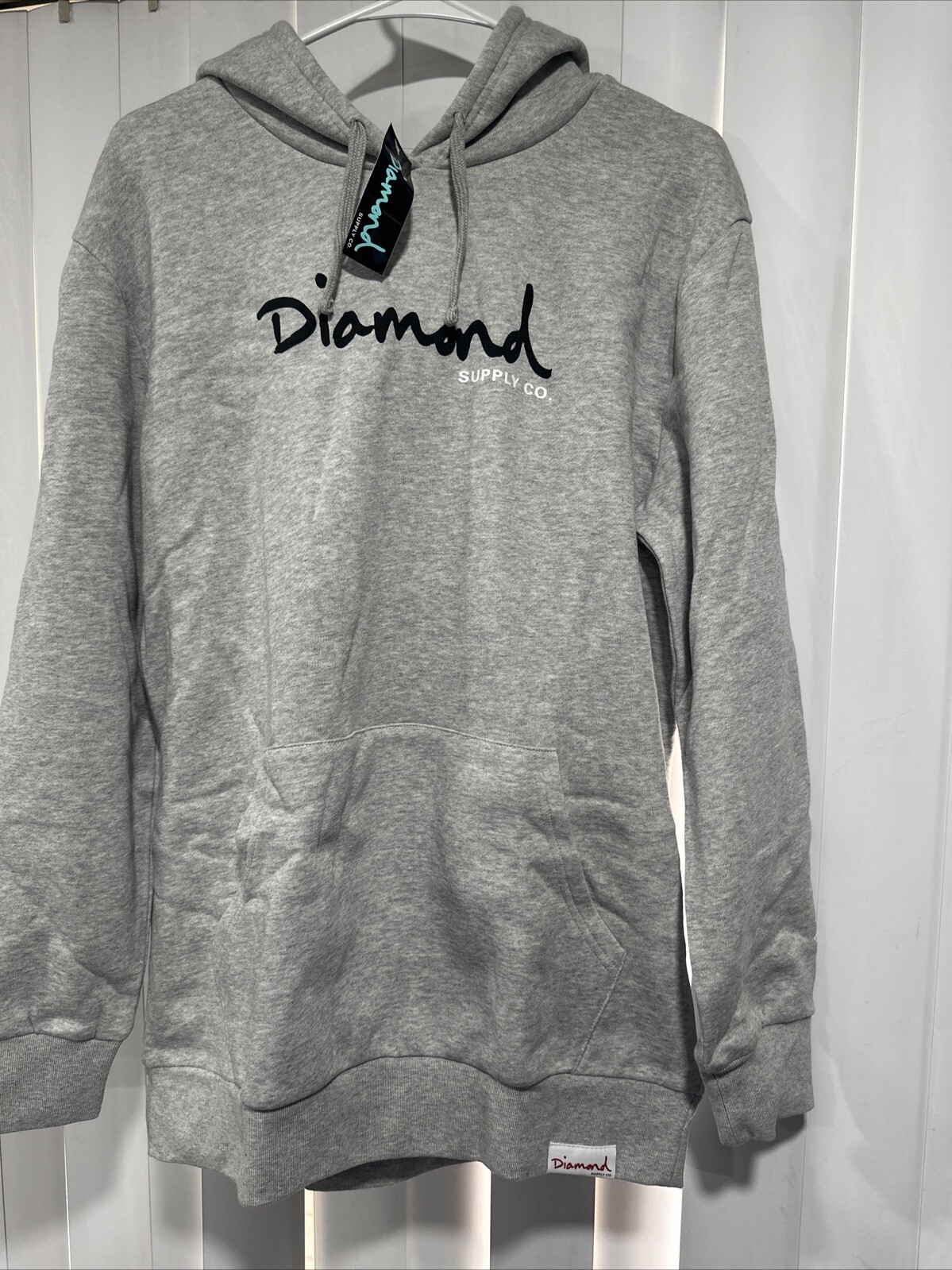 Diamond Supply Co. Men&rsquo;s OG Script Logo Pullover Fleece Hoodie Sweatshirt Gray