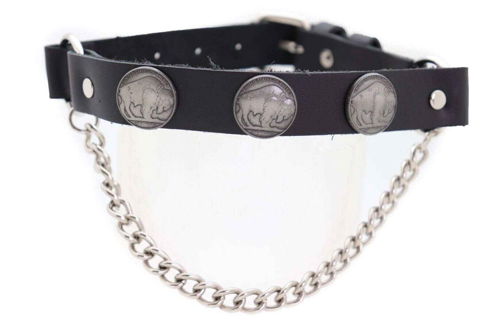 New Men Biker Silver Metal Chain Black Boot Straps Buffalo Charm SET Statement