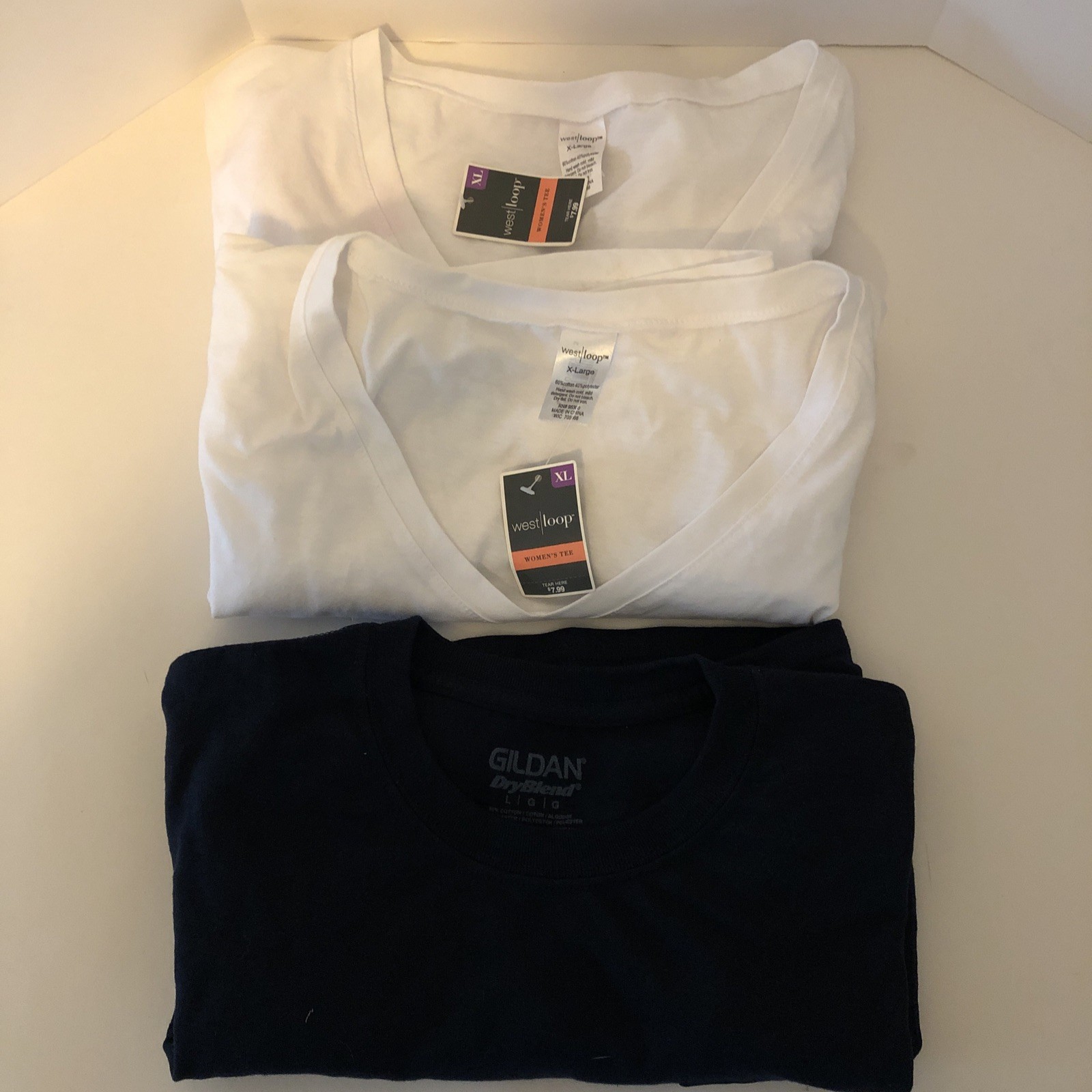 LOT 3 New T SHIRTS- West Loop XL Women, Gilden L Men