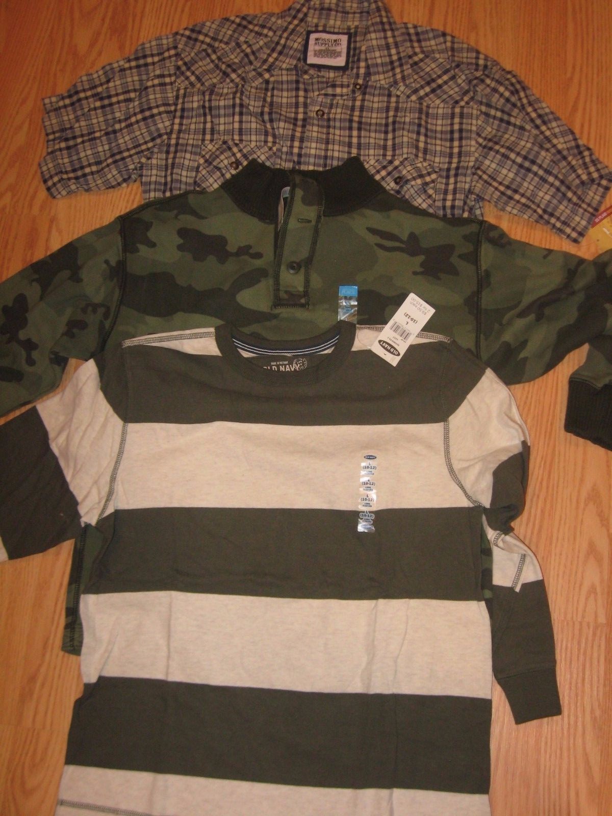Lot of 3 BOYS Shirts Fall Autumn Long Sleeve TCP Old Navy Camoflage New NWT