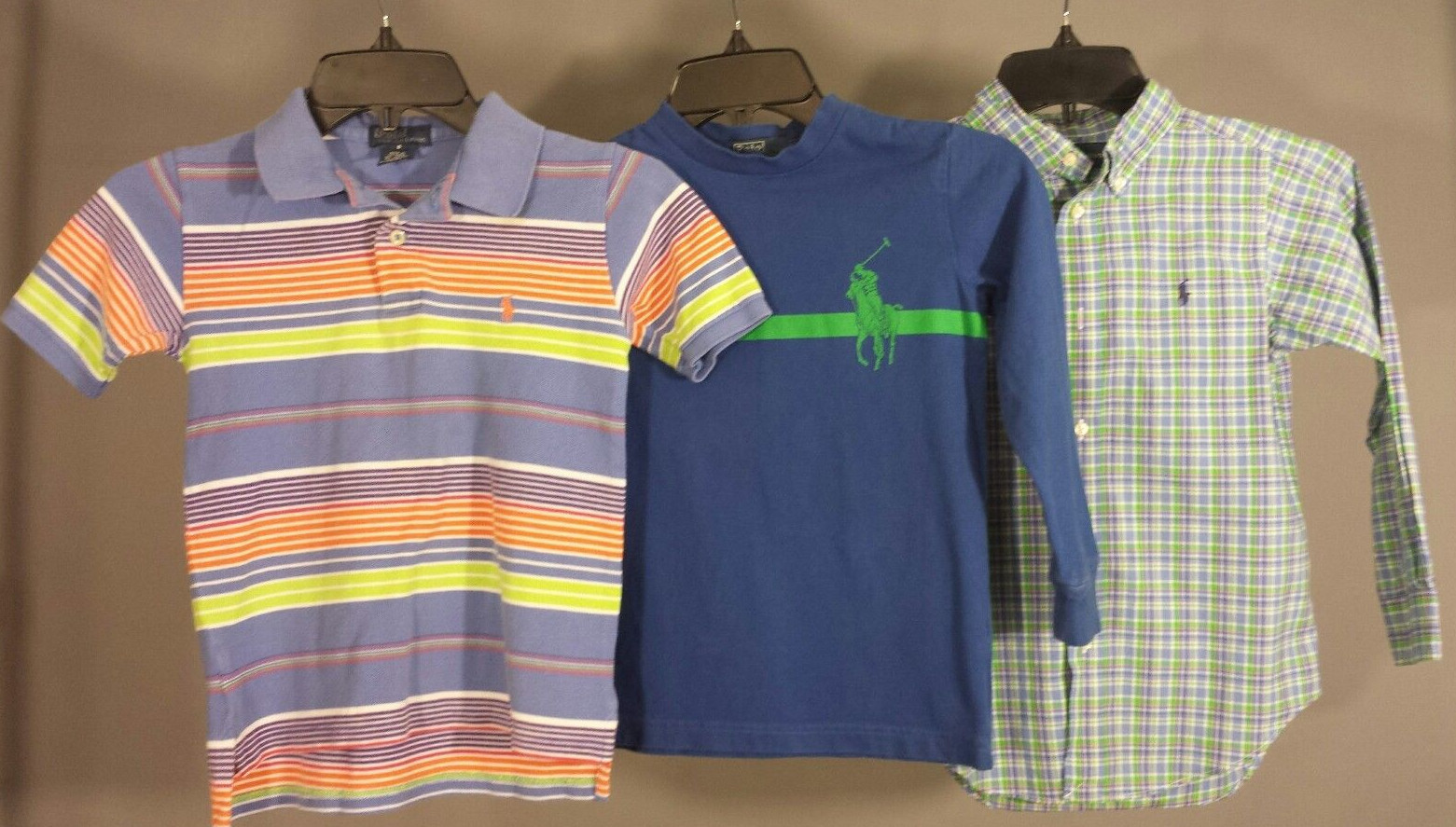 Lot 3 Ralph Lauren Polo Sz 6 Blue Solid Plaid Striped Short & Long Sleeve Shirts