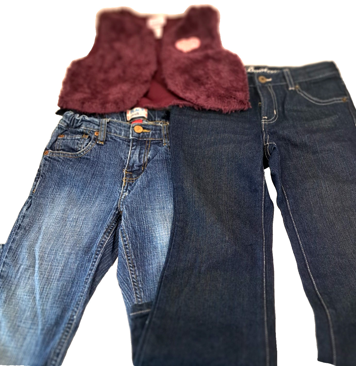 Girls 6X Clothing Lot of 3 – Bootcut Jeans Fuzzy Vest Embroidered Heart Y2K