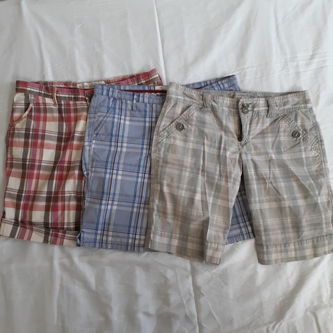 Lot of 3 Used Size 5 Womans Hollister California Plaid Shorts Summer Wear Petite