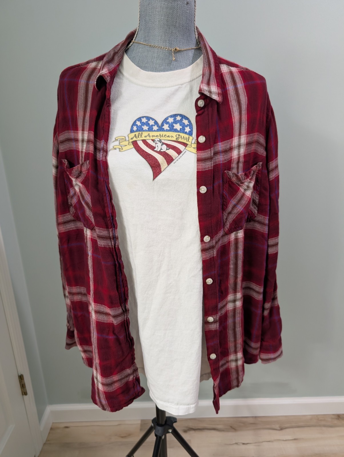 3 Piece 4 July Women XL Lot Shorts Vintage Shirt Plaid American Grunge Rock