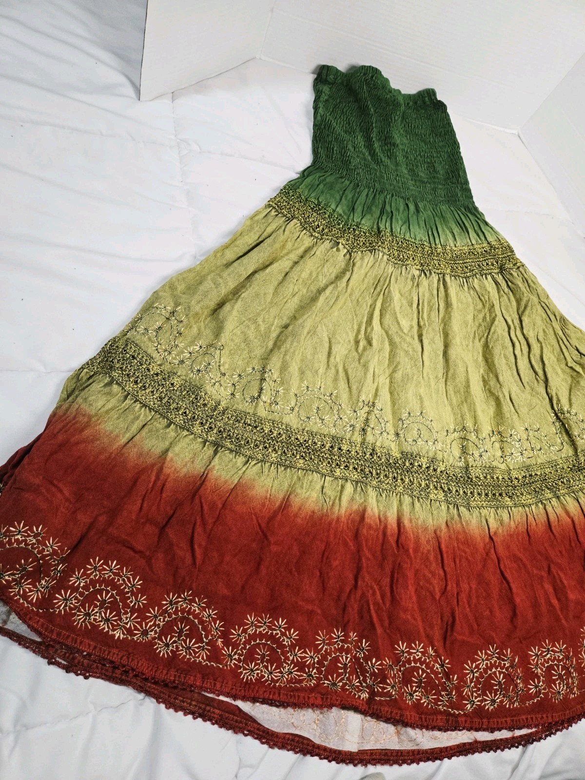 Bohemian NF Tie-Dye Maxi Skirts One Size Green Boho Indie Dashiki Rayon Gypsy