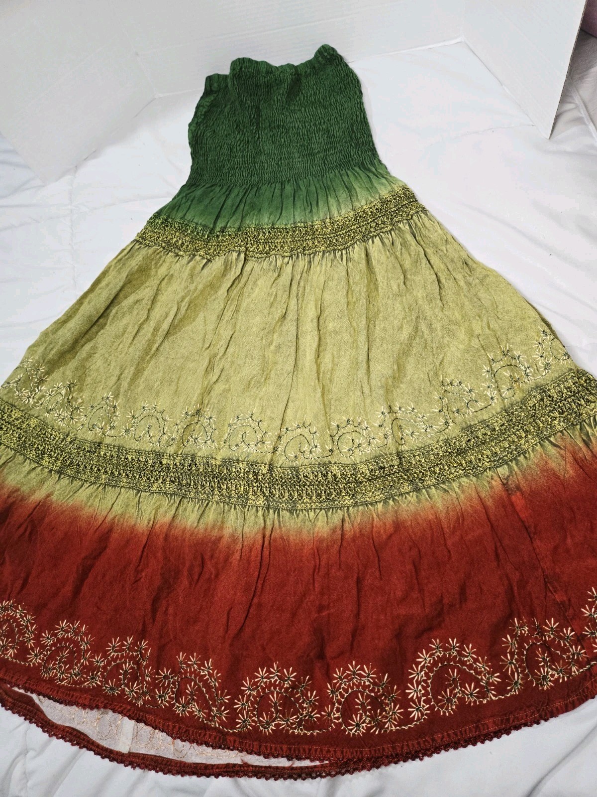 Bohemian NF Tie-Dye Maxi Skirts One Size Green Boho Indie Dashiki Rayon Gypsy