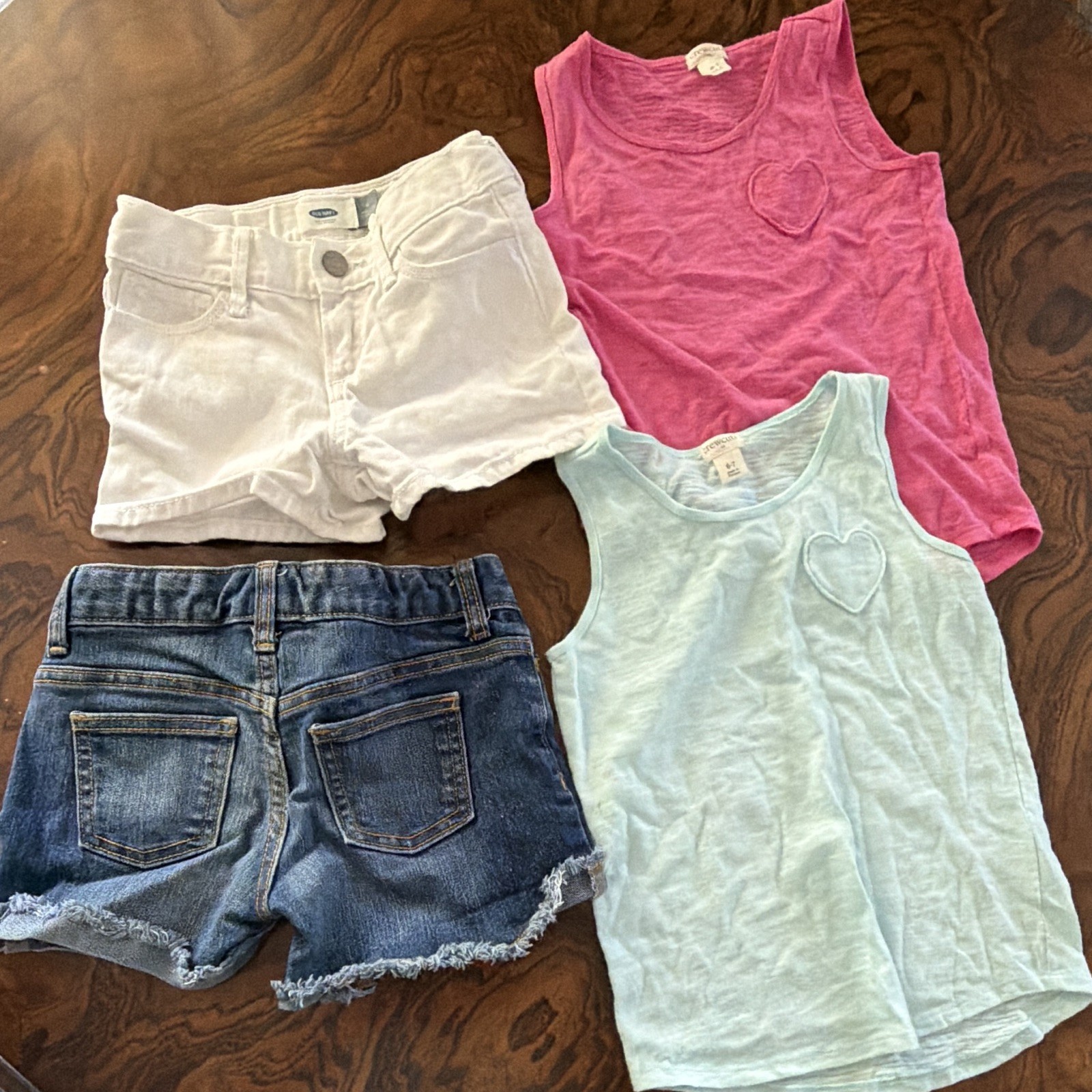 Mix Girl size 6 Summer Clothing Lot: 2 Denim Shorts & 2 Heart Tank Tops