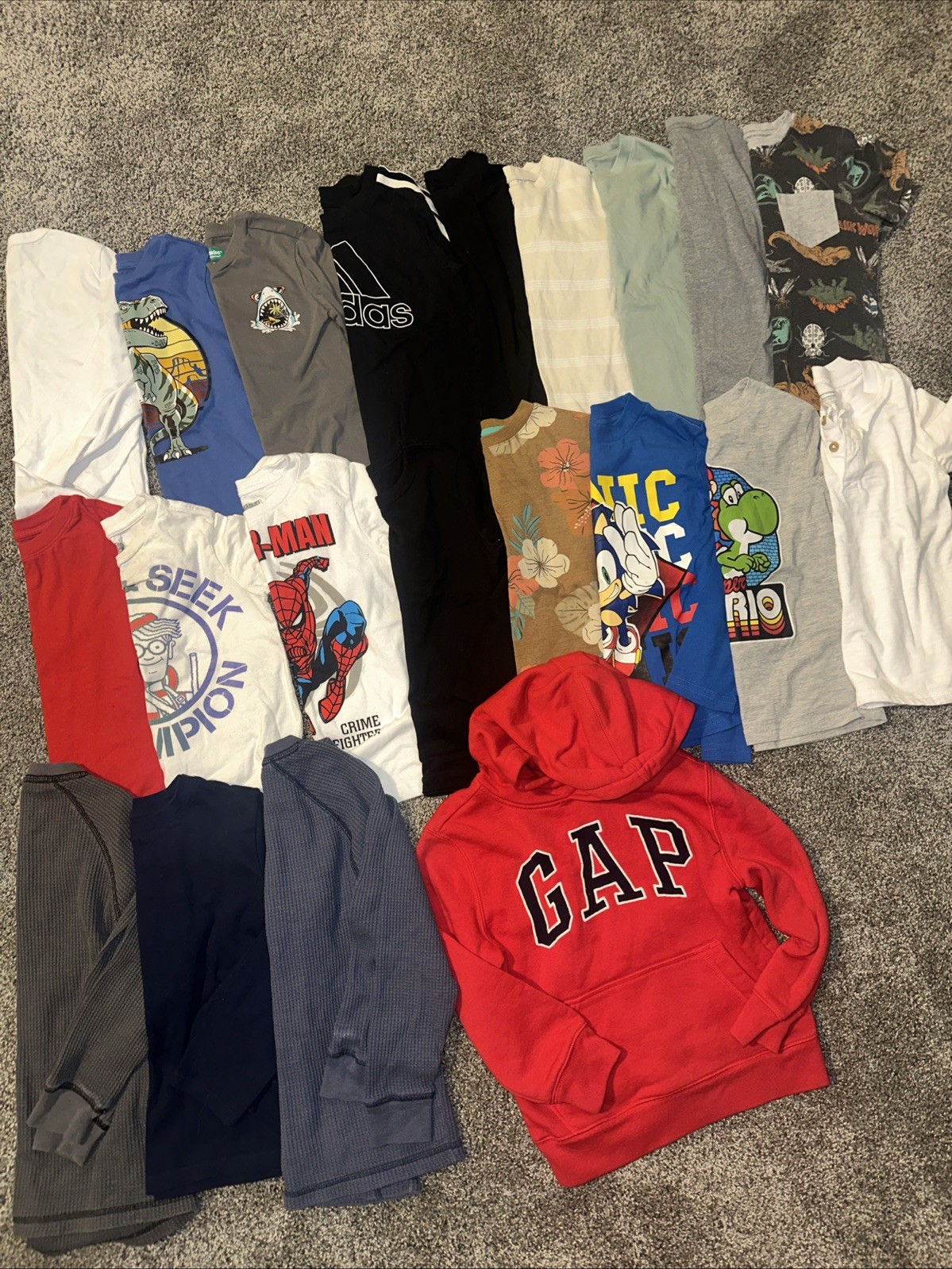 Boys Clothes Lot Size 4/5 Xs Shirts Hoodie Gap Spider-Man Adidas Sonic 21 piece