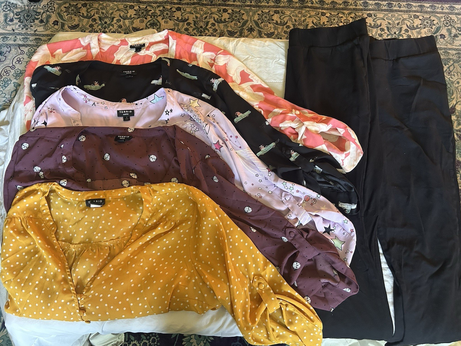 Torrid Women Size 2 Clothing Lot blouses & Black Pants one flair one regular