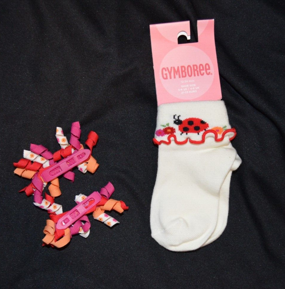 Gymboree FIESTA del SOL Ladybug Socks 12-24 mo & 2 Pk Curly Loop Hair Clips NWT
