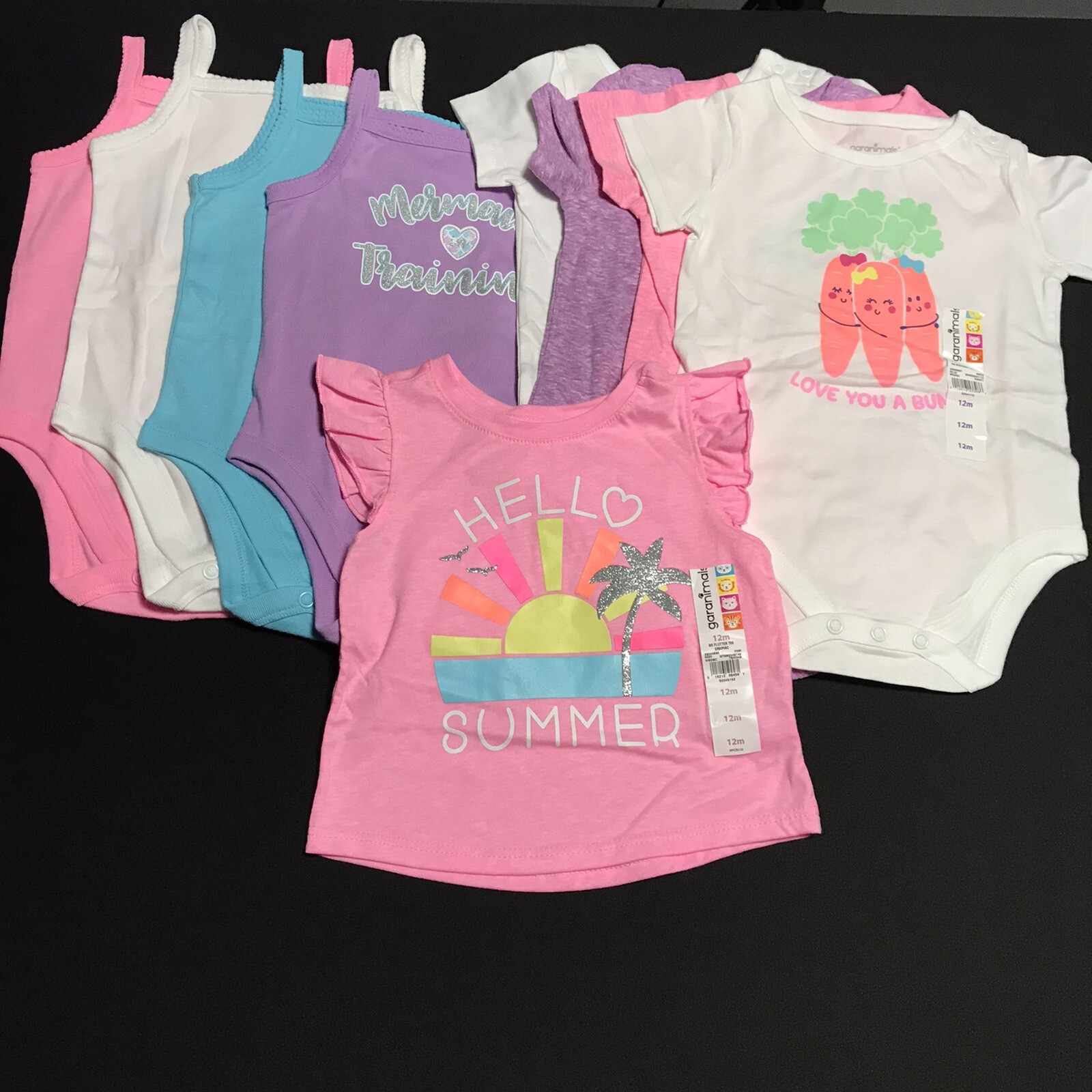 Ganarimals Baby Girls Bodysuits & Tops Sleeveless Short Sleeves 12M LOT OF 9