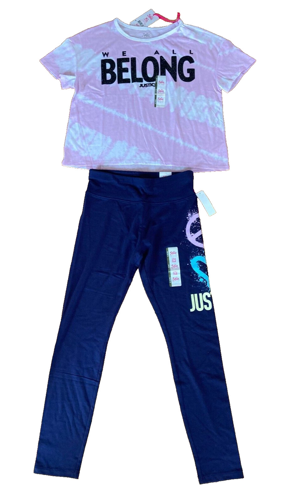 NEW GIRL XL 16 / 18 JUSTICE outfit full length leggings & t-shirt BELONG