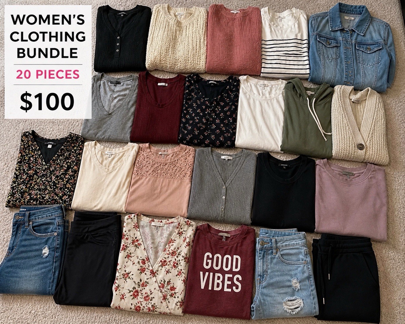 Womens Clothing Bundle 20 Pc Mixed Lot Reseller Bulk Wholesale Mystery Box XS-3X