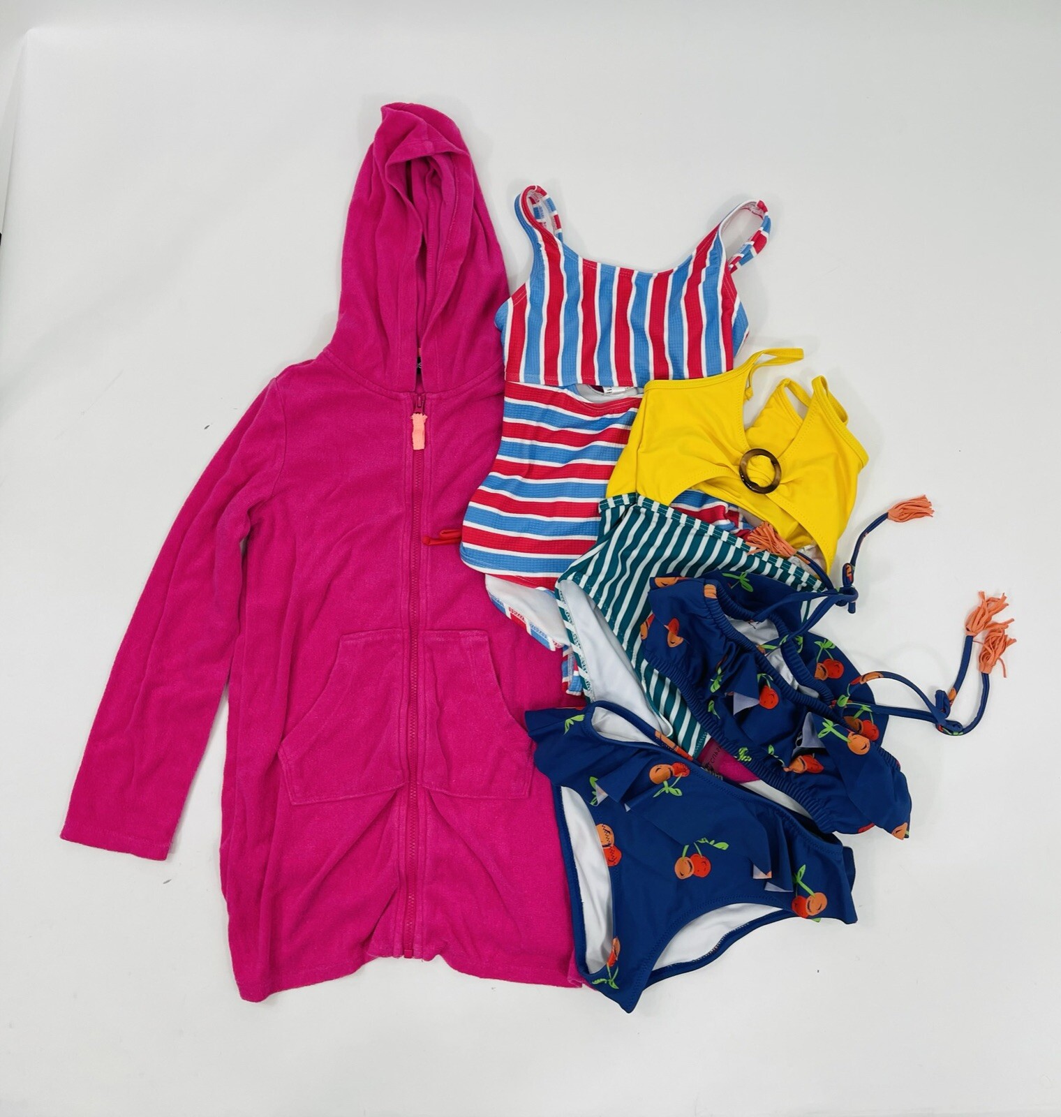 LOT OF 4 Girls Size 6 Swimsuit x 3 and Land&rsquo;s End Terry Coverup Hoodie M (5-6)