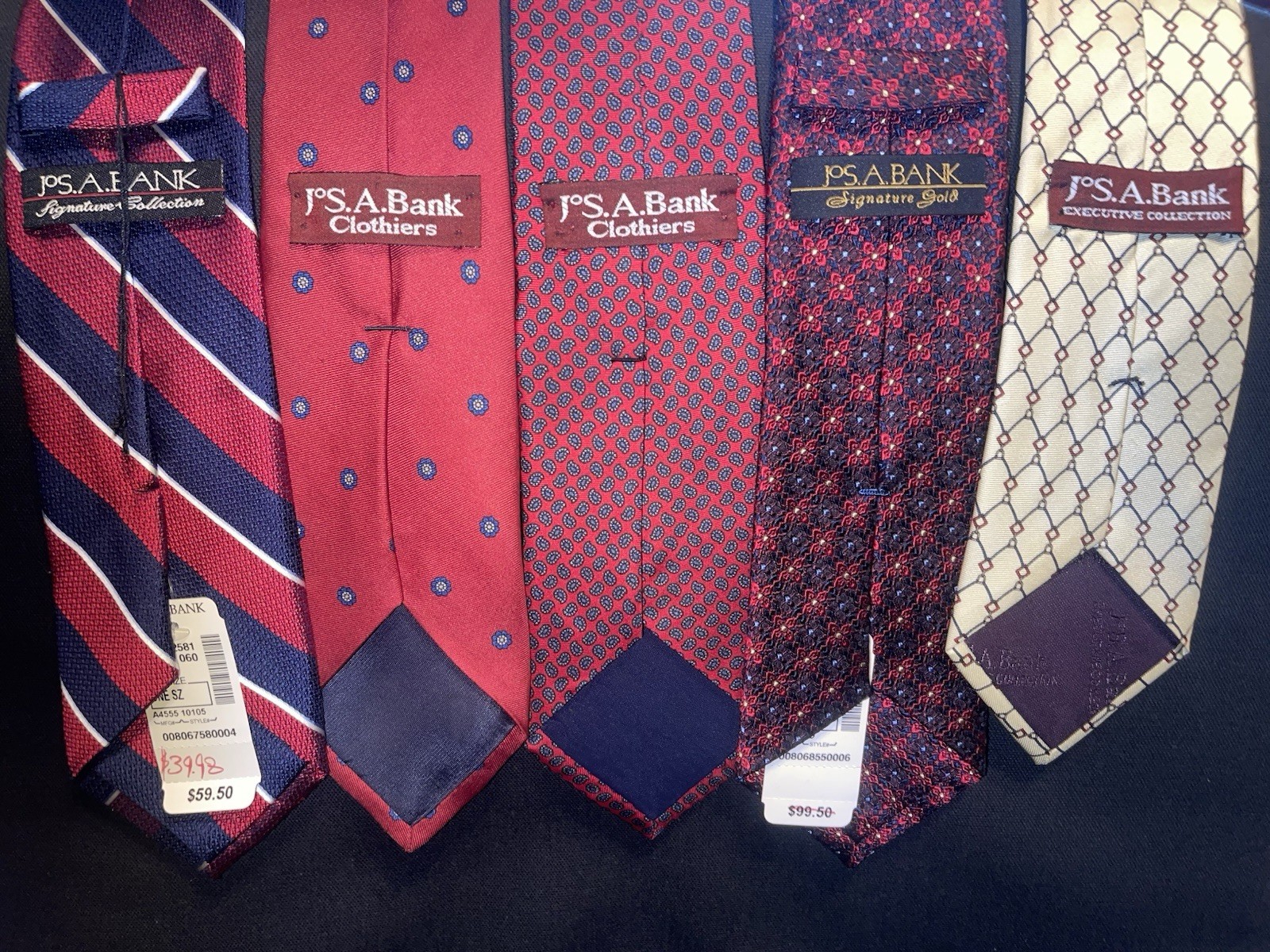 Jos. A. Bank Lot of 5 Men&rsquo;s 100% Silk Striped Ties Red/Blue/White One Size