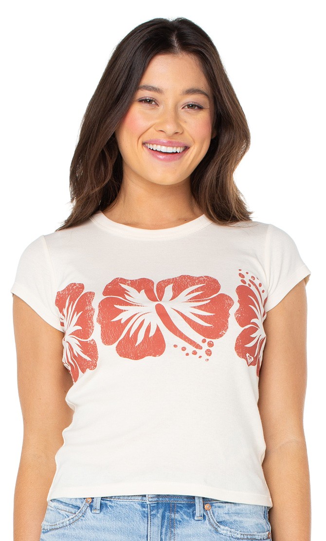 Roxy Flower Block Women&rsquo;s T-Shirt – Egret Flower Block – New