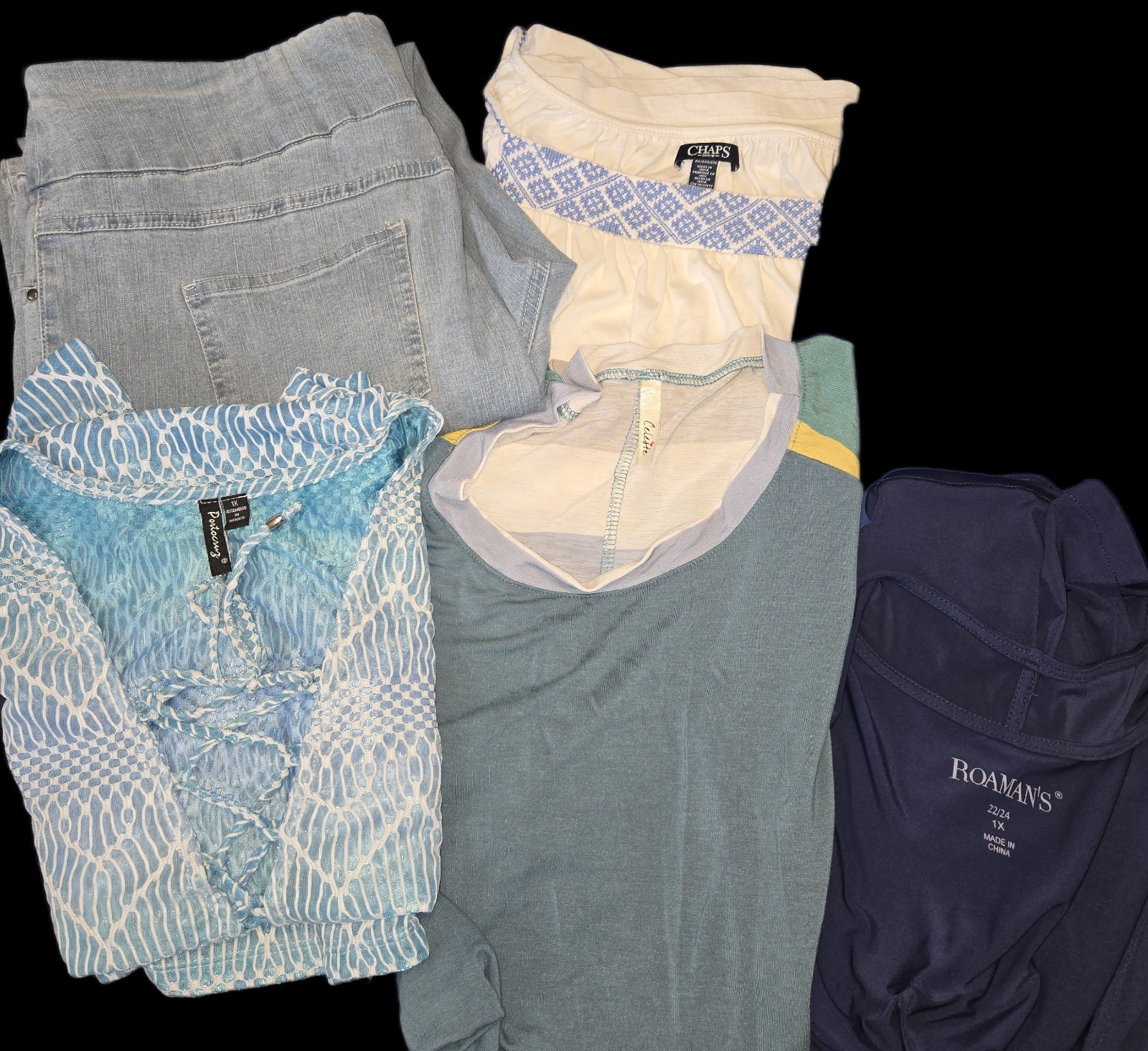 Plus Size Women’s Clothes 1X/2X Jeans, 2 Blouses, Cardigan, Swimsuit Coverup