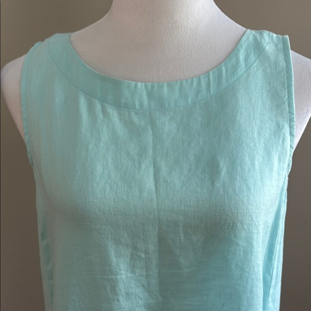 J.Jill 100% Linen Casual Sleeveless Pockets Lightweight Aqua Top Blouse Size XS