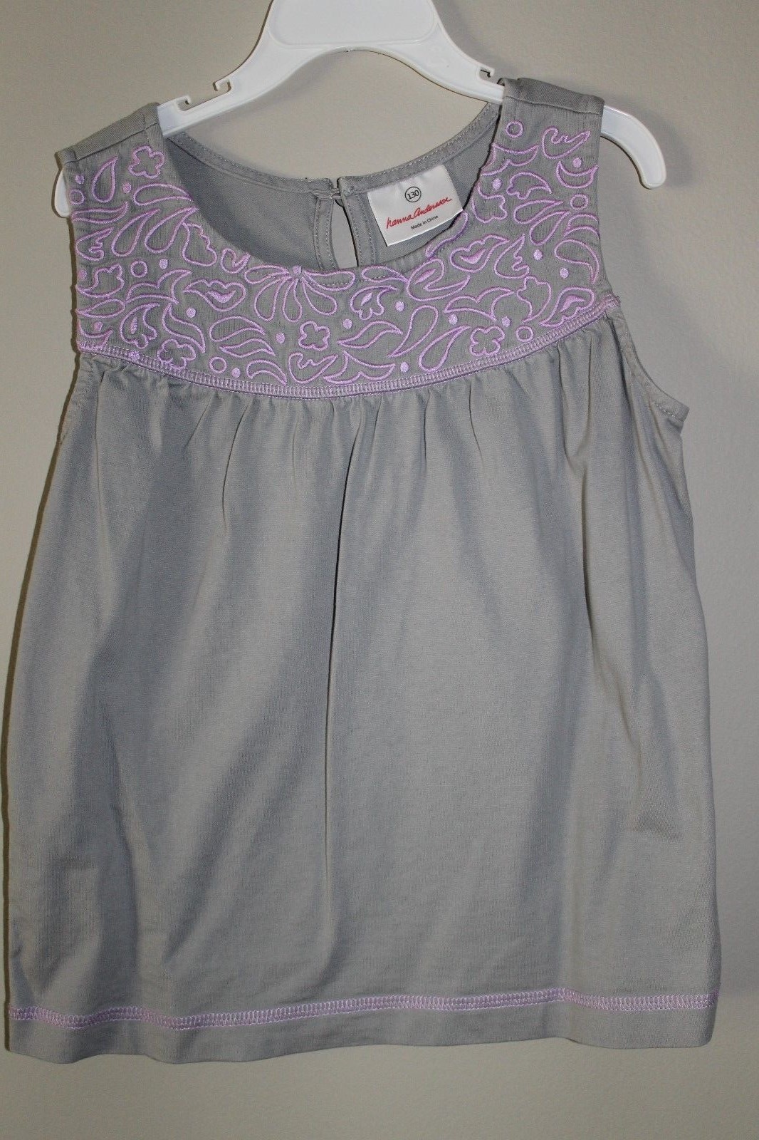 Hanna Andersson Gray & Lavendar Embroidered Sleeveless Top Size 130 6 7 EUC