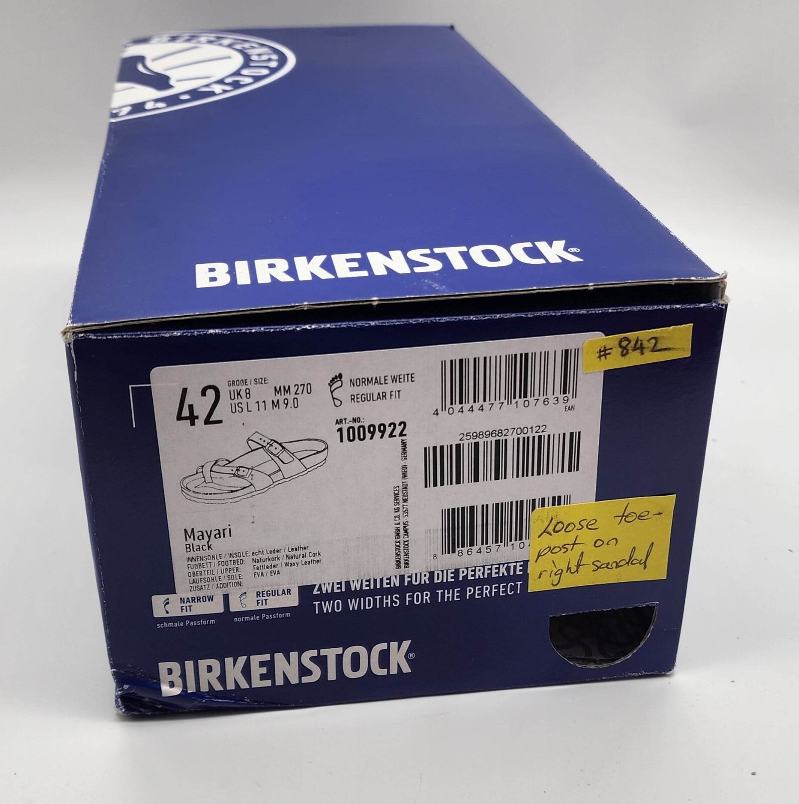 Birkenstock Oiled Leather MAYARI Black 42 1009922 *loose toe loop* #842