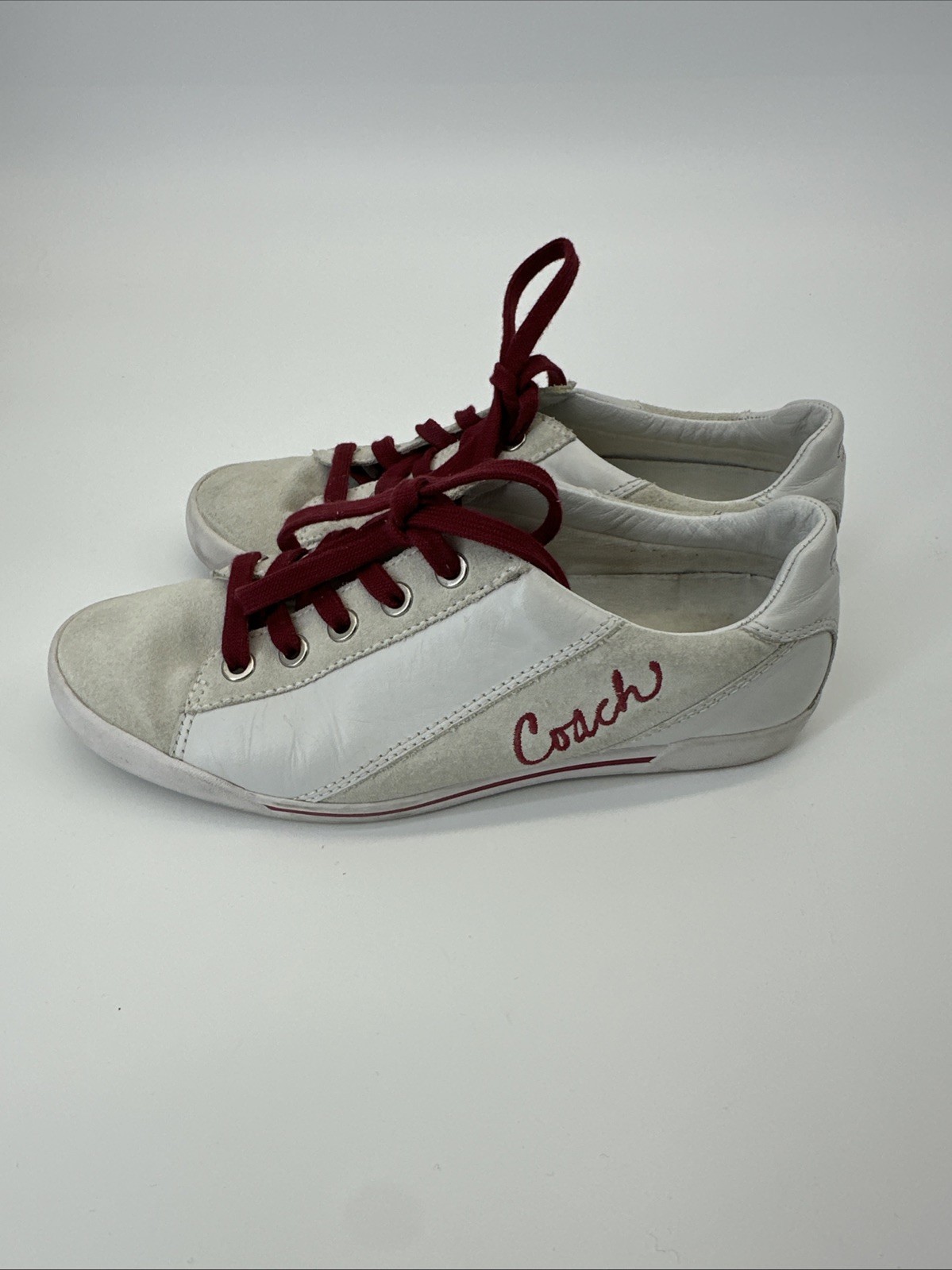 Size 7.5 COACH MALLI LEATHER & SUEDE TENNIS SHOES SNEAKERS STYLE #A1119 WHT/RED