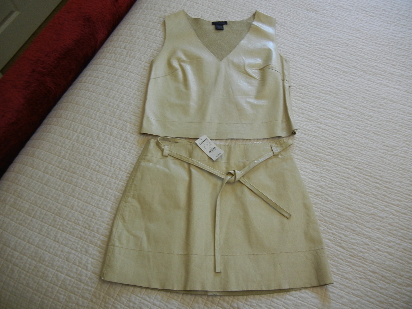 Womens NWT EXPRESS Tan Leather Skirt & Tank Shirt Set~Lined Soft & Stunning!