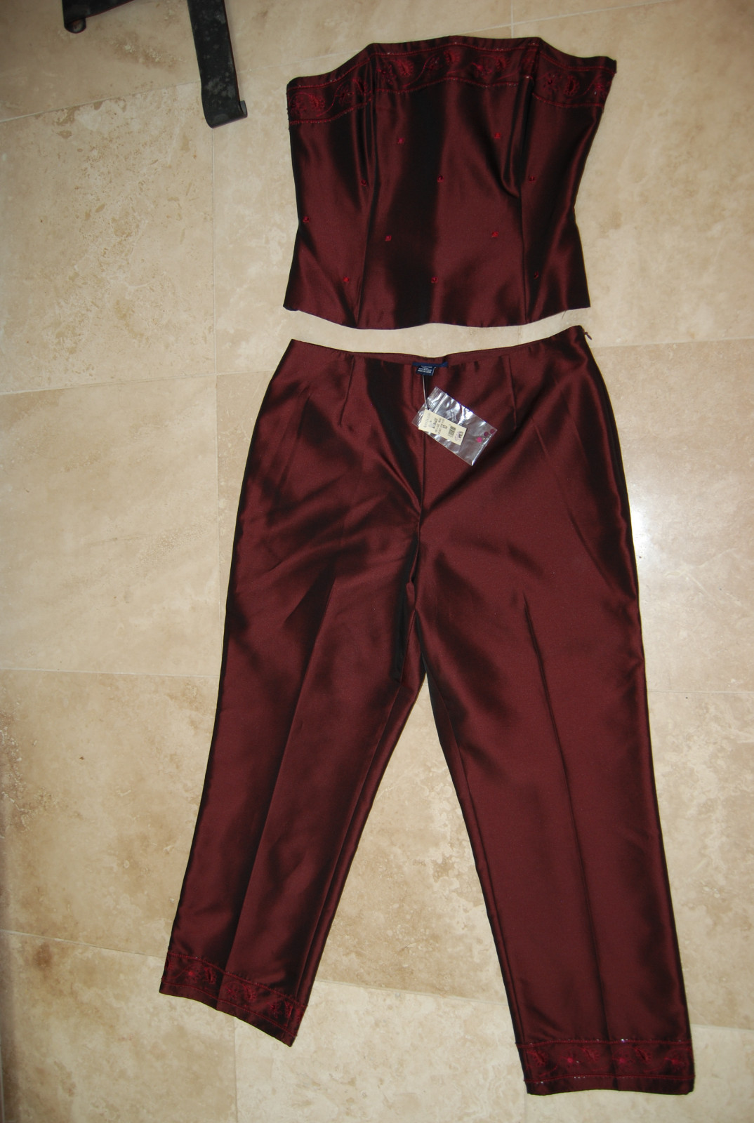 New Wine Burgundy ANN TAYLOR 2-Pc DressyTop & Pants Embroidery & Beads 8 and 10