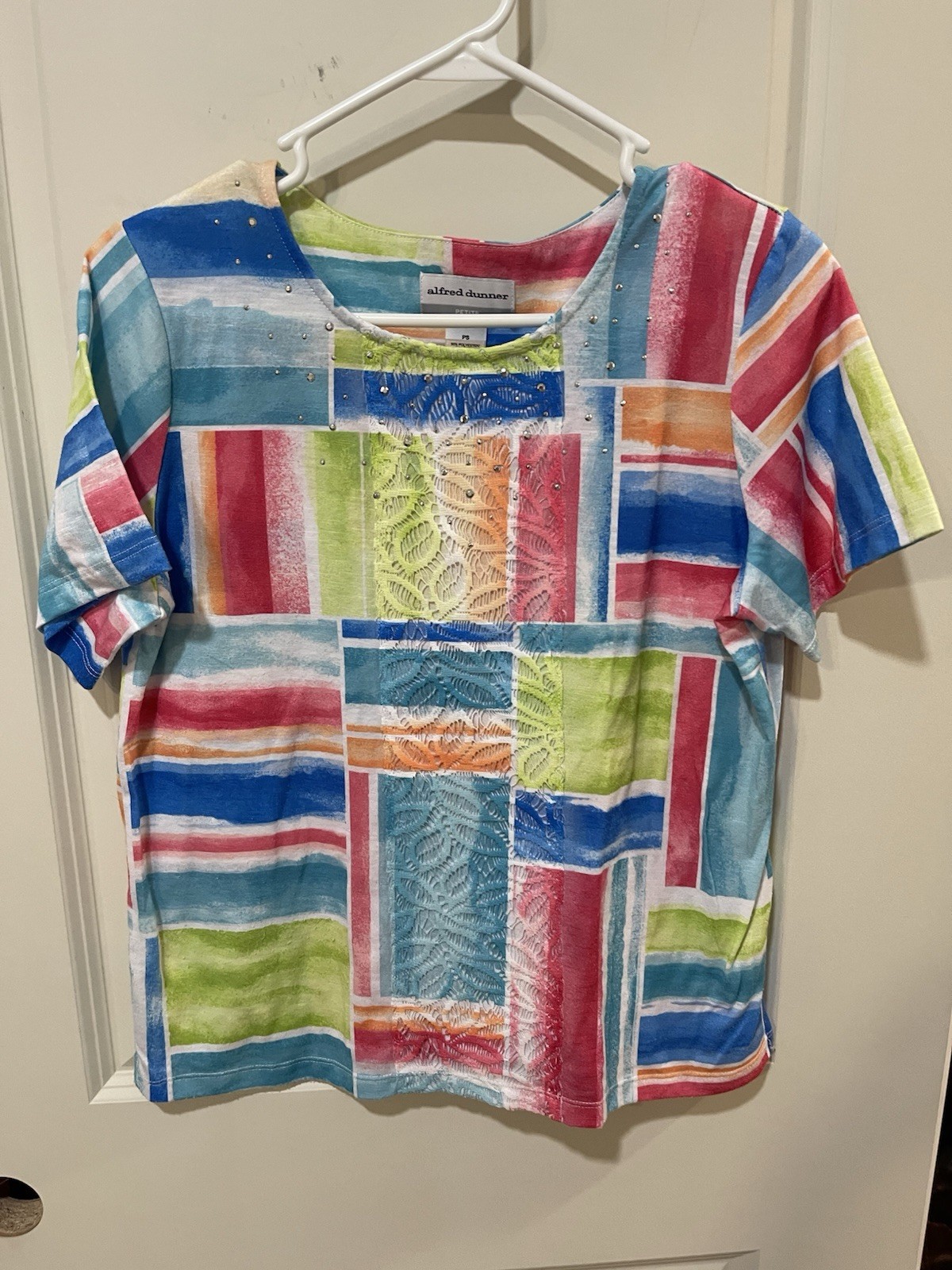 Alfred Dunner 3 Petite Tops PS/S Multicolor/White Geometric Animal Print Cotton