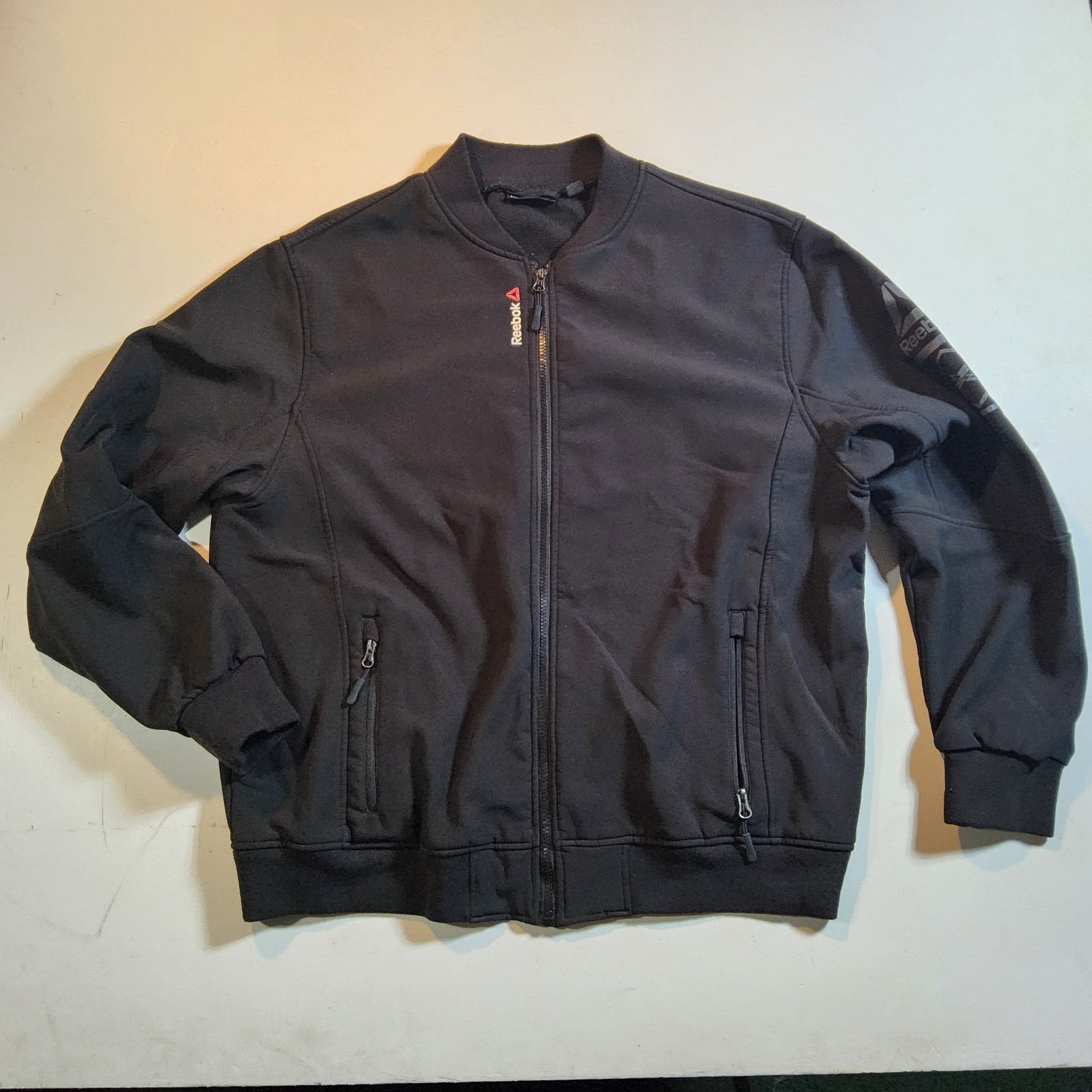 Reebok running black 2xl polyester spandex zip up warm up sports jacket brisk