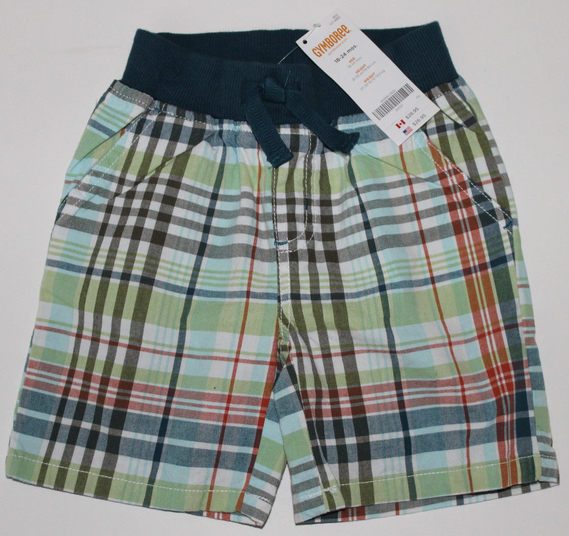 NEW Gymboree Jungle Explorer Plaid Pull On Waist Shorts Size 18-24 Months NWT