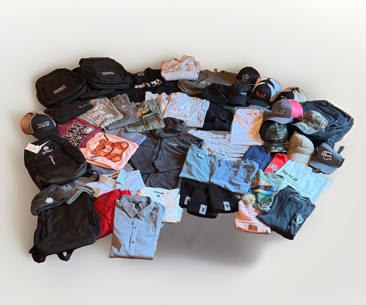 Huge Bulk Reseller Lot Of 70 Hats, Hoodies, T-shirts, Oxfords, Backpacks ALL NEW