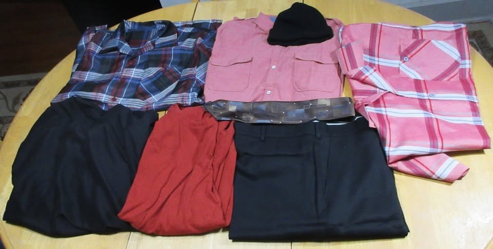 MEN LOT SIZE LARGE XL Hat dress pants Tie button down up shirt black blue red