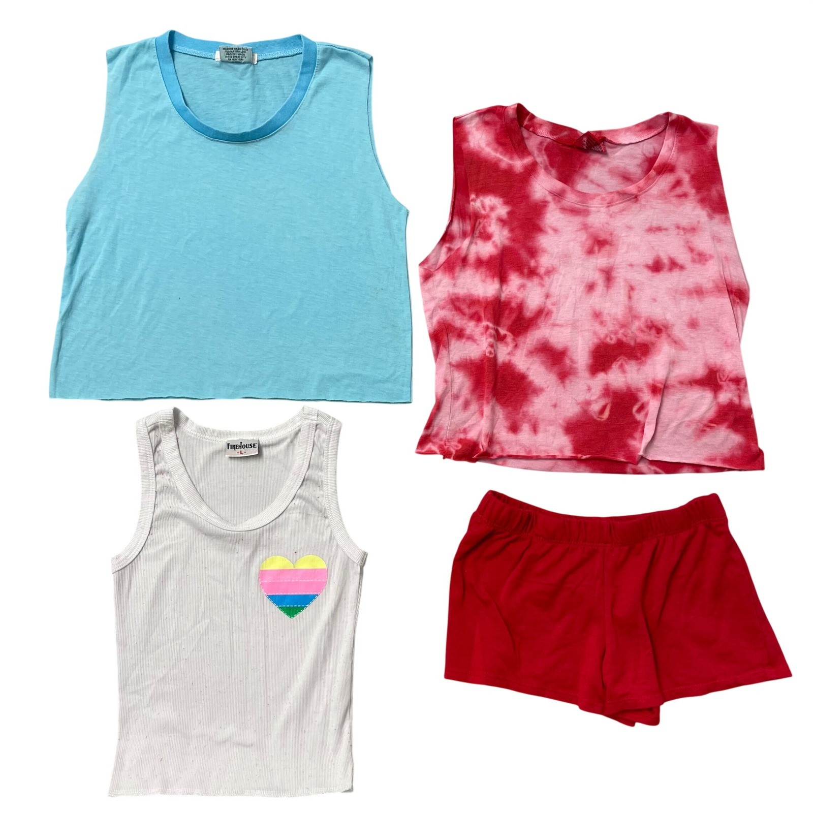 Firehouse Tank Tops Shorts Lot Womens Large Kids Multicolor Tie Dye Heart 4pc