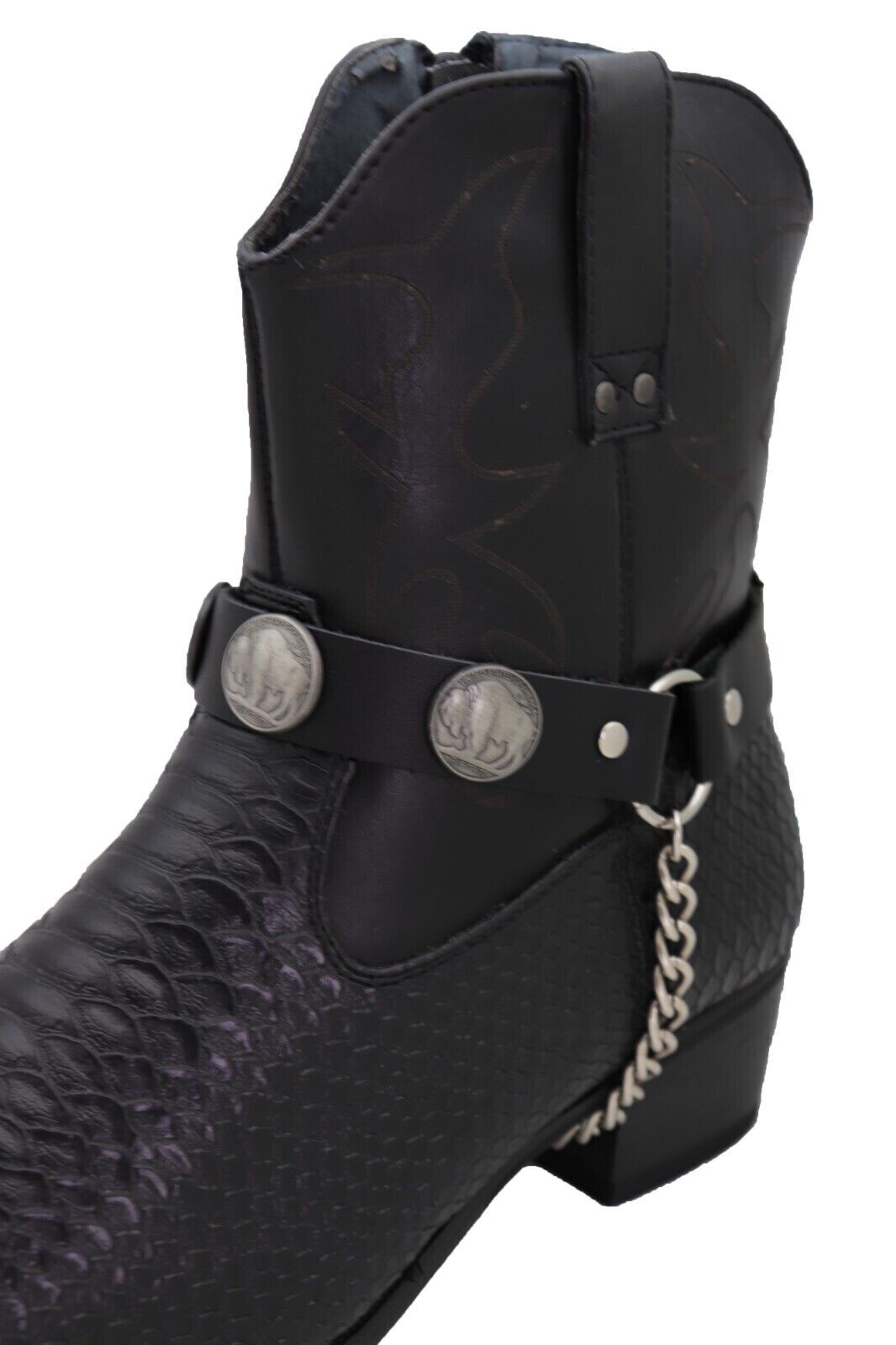 New Men Biker Silver Metal Chain Black Boot Straps Buffalo Charm SET Statement