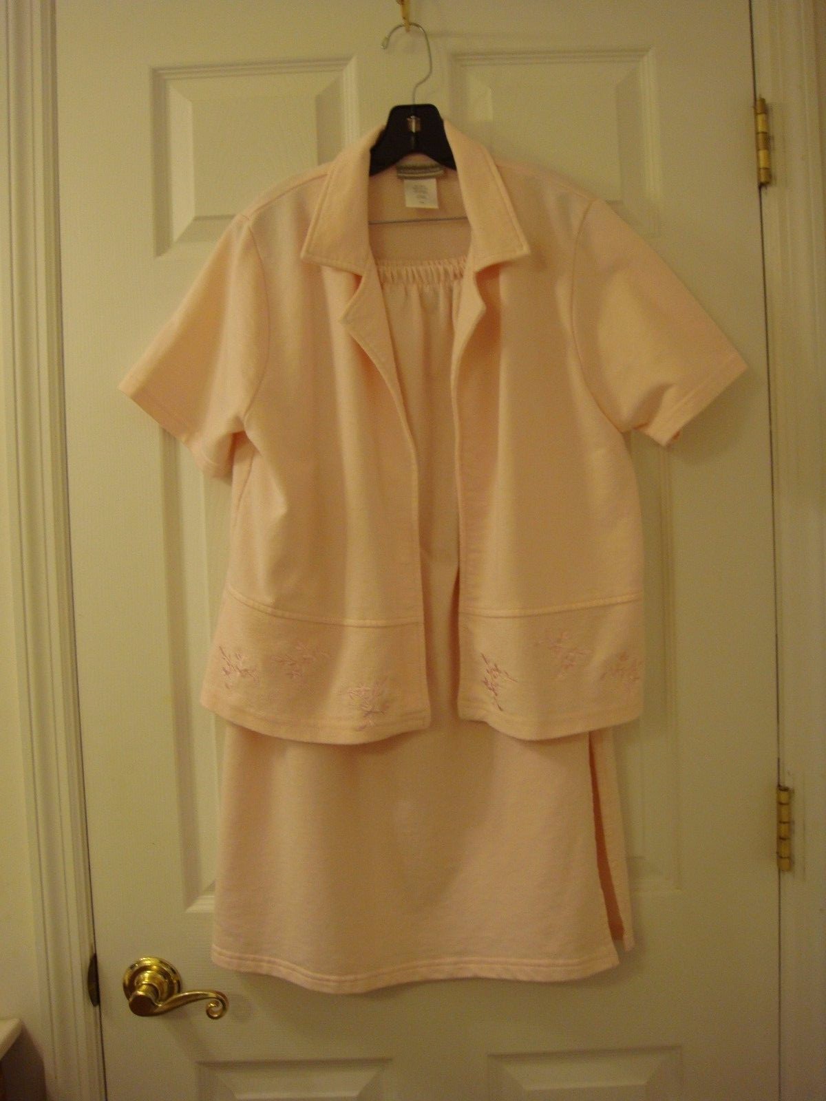 Coldwater Creek Pink 2 Piece Outfit Short Sleeve Jacket & Skirt Ladies Size PS
