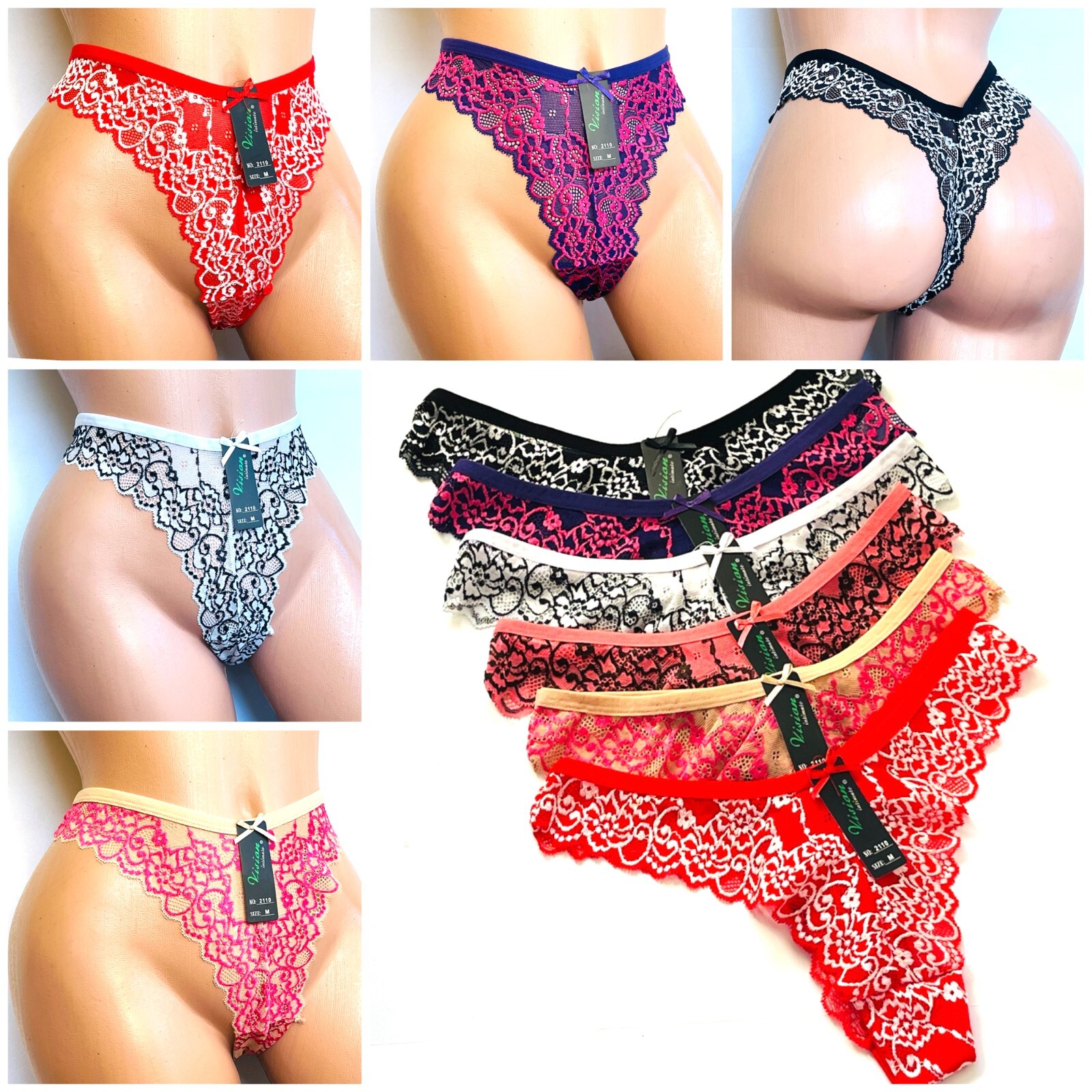 Women&rsquo;s Thong Tangas G-string Undies panties 6/12 lace sexy Underwear G2110 S-XL