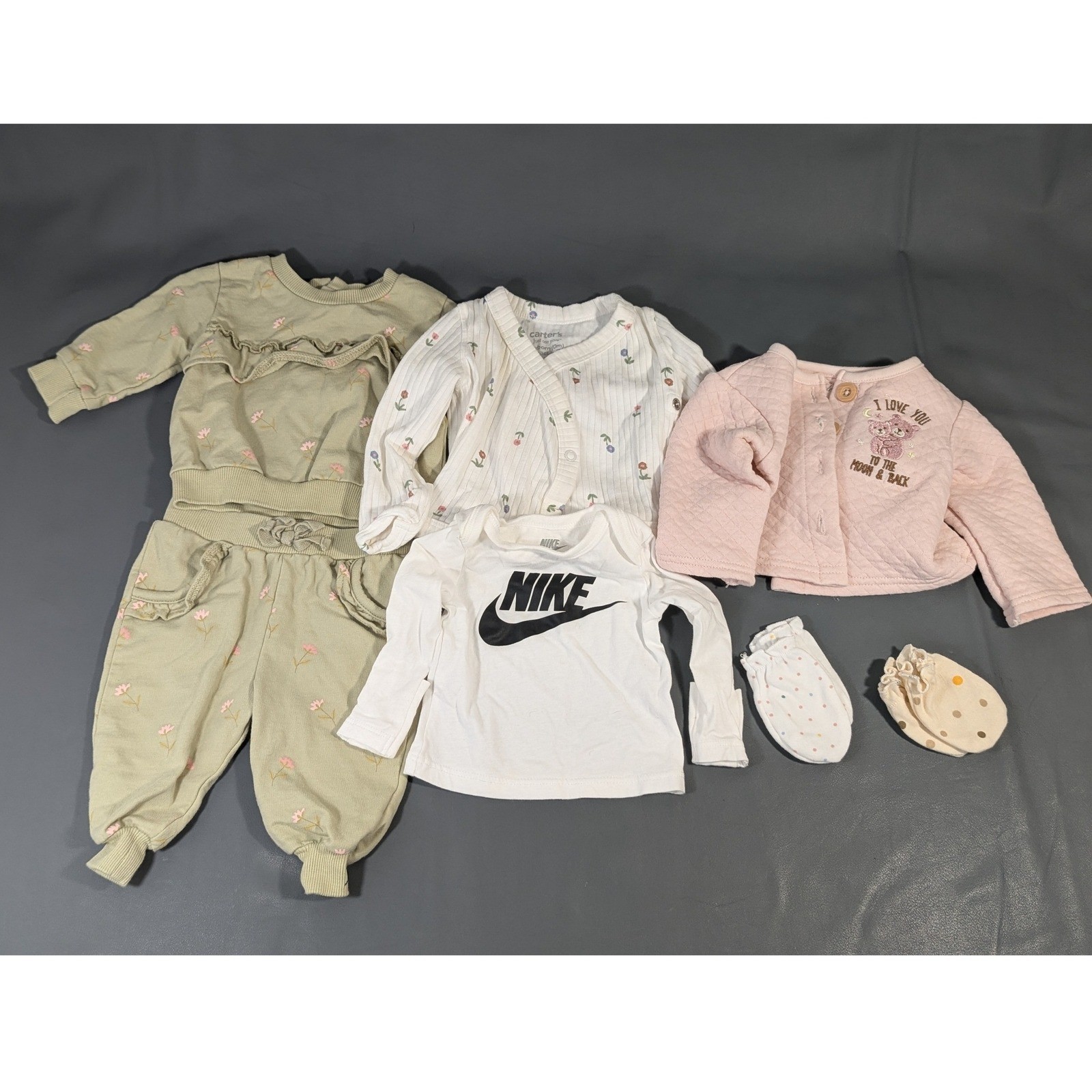 Baby Girl Clothes Lot 0-3M Nike Carters Rabbit Bear Le Top Floral 7pc Set