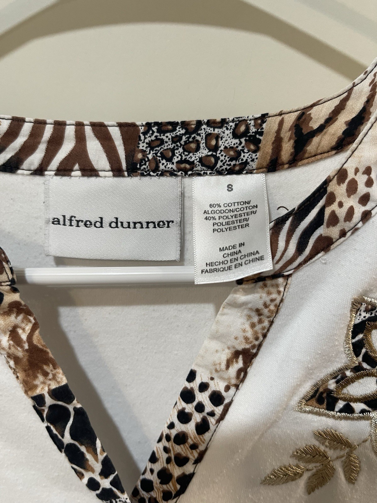 Alfred Dunner 3 Petite Tops PS/S Multicolor/White Geometric Animal Print Cotton