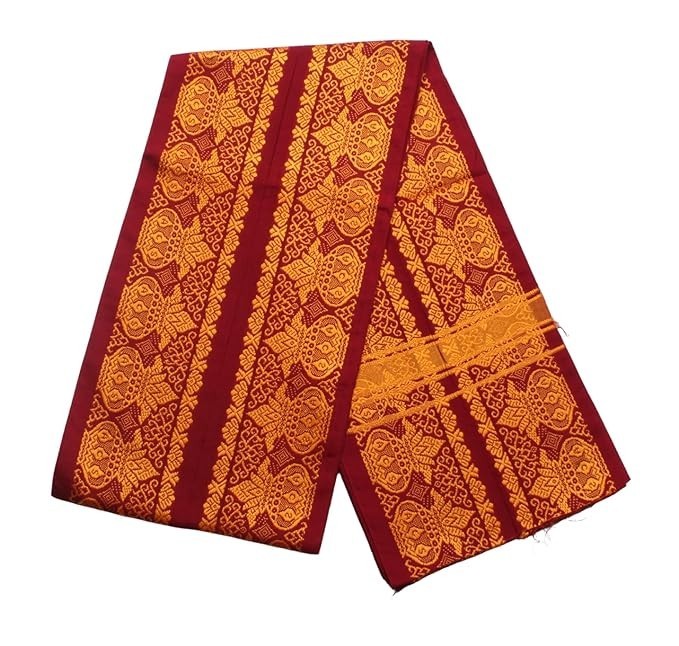 Cotton Men&rsquo;s Single Dhoti 2 Mtrs Mundus Lungi with Gamcha Kalasam Border Mango