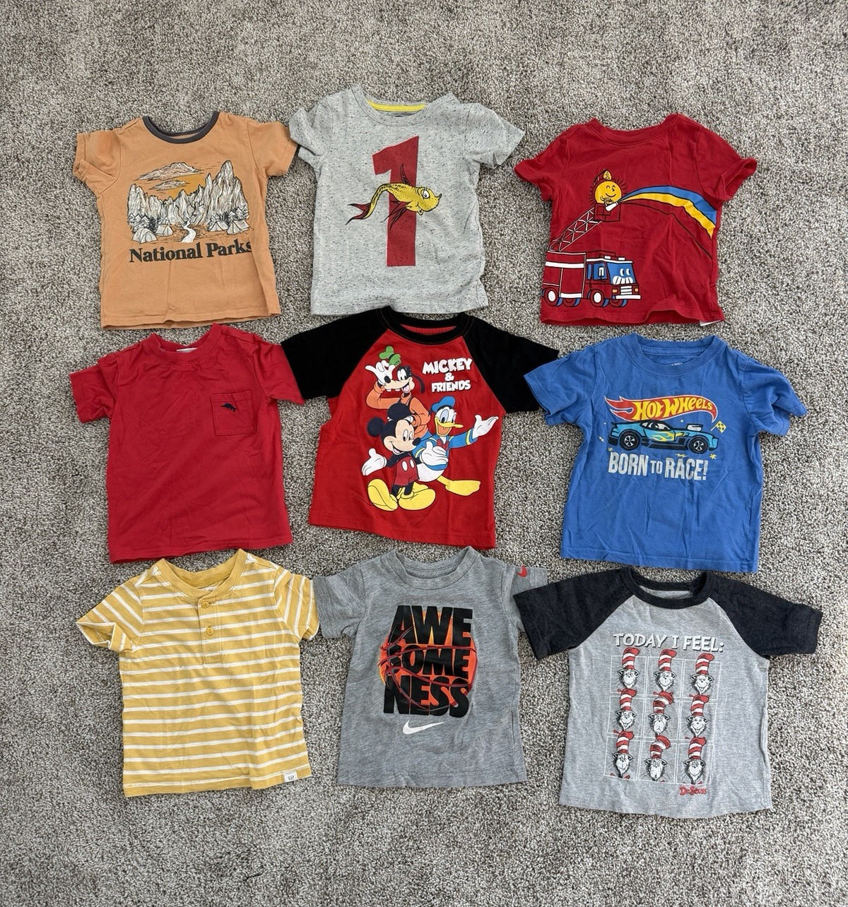 Hot Wheels Disney Dr. Seuss Toddler Boys 2T Graphic T-Shirt Lot 9pc Cotton Blend