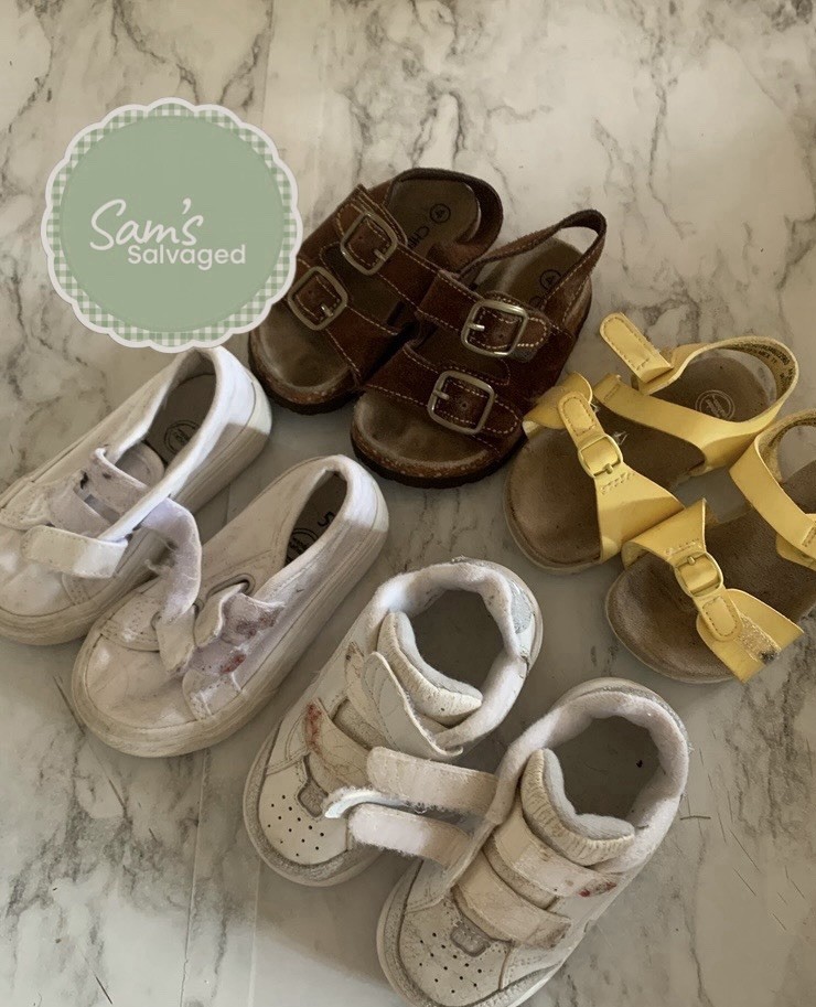 Lot of 3 Unisex Baby Size 5 Leather Shoes: White Sneakers, Brown/Yellow Sandals