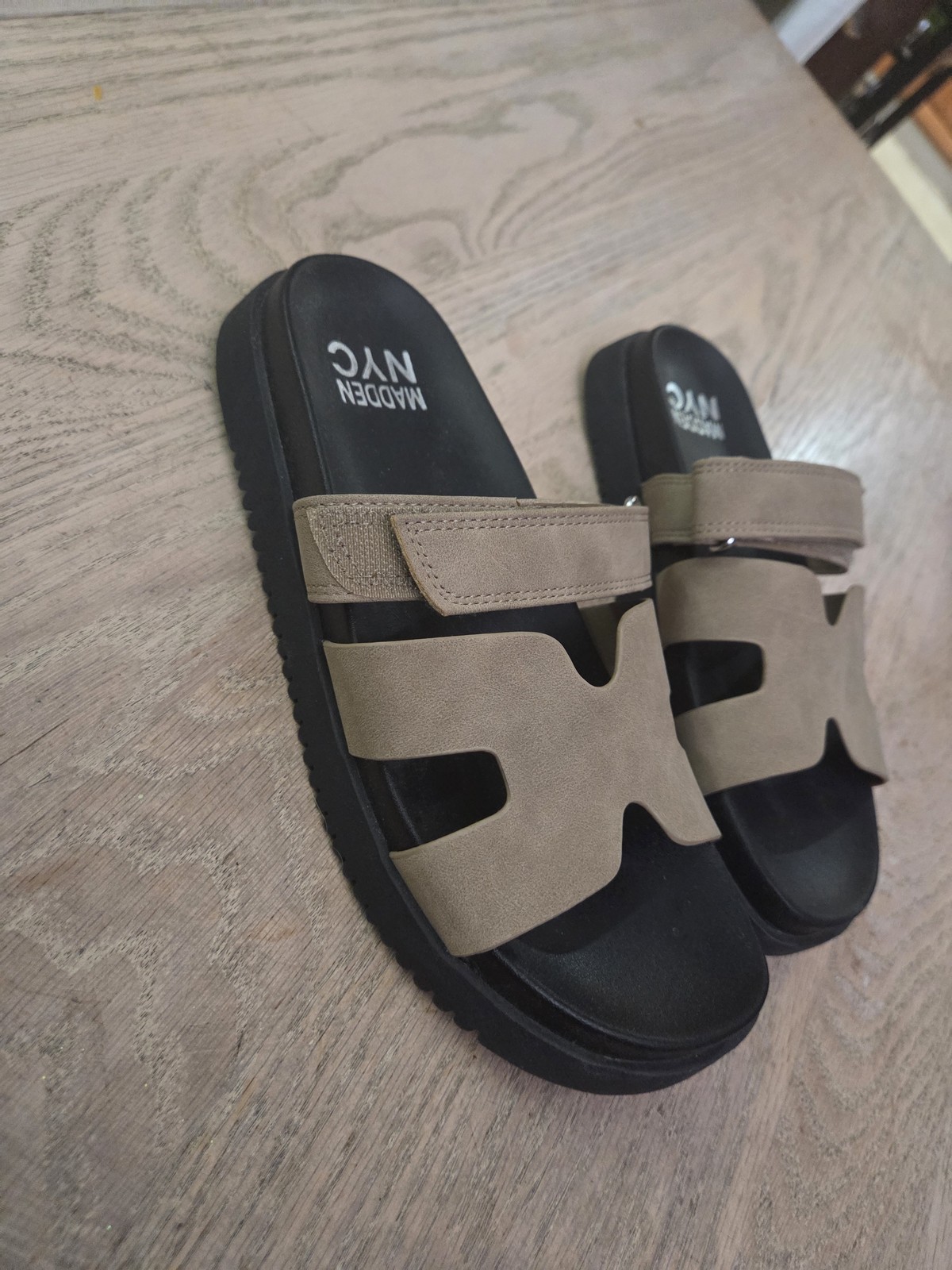 Madden NYC Womens Platform Slide Sandals Size 6 Tan Taupe Hook Loop Strap